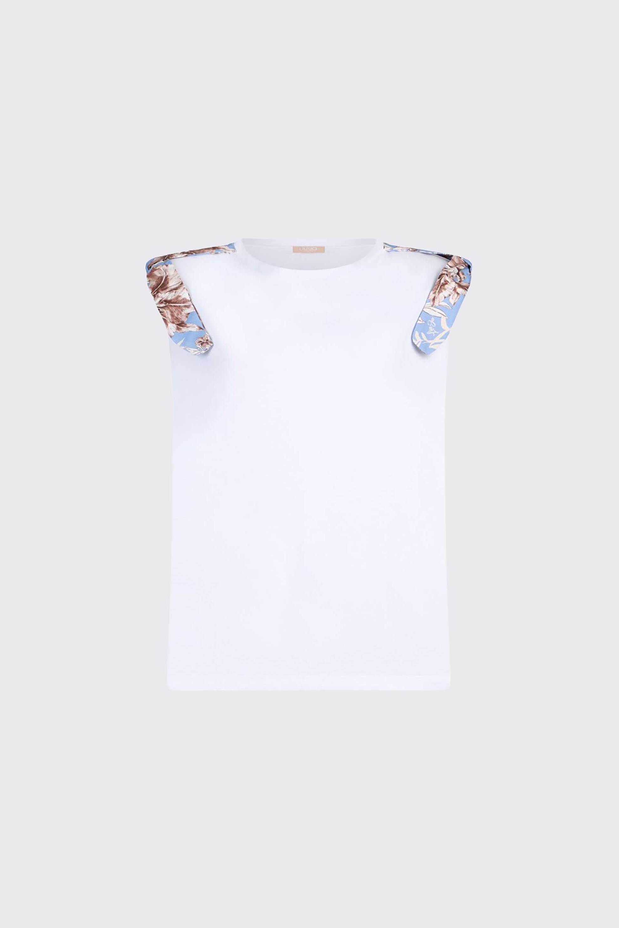 Liu Jo Γυναικείο T-Shirt με Floral Print Και Ενισχυμένους Ώμους Regular Fit - Wa6201J6308 Λευκό