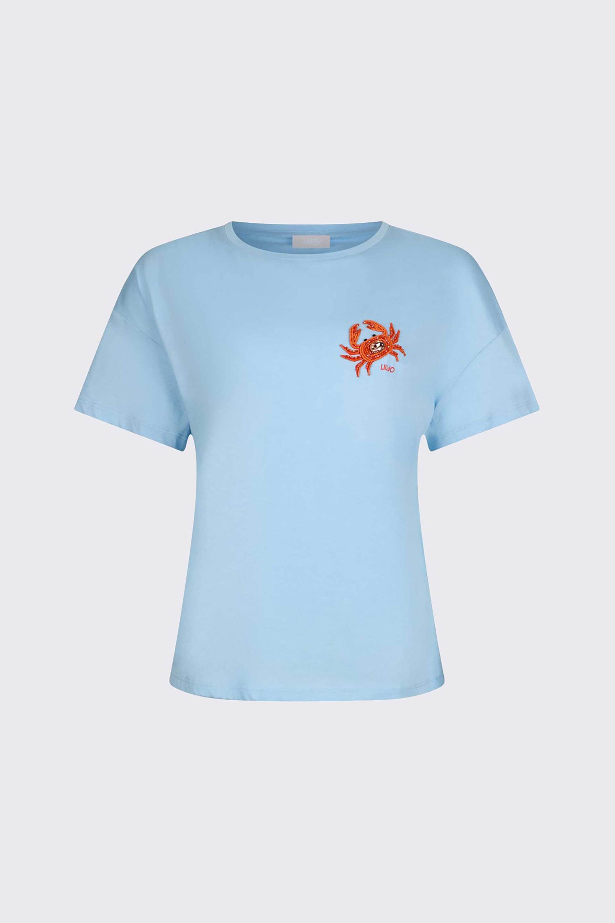 Liu Jo Γυναικείο T-Shirt με Print Regular Fit - Wa6414Js923 Γαλάζιο