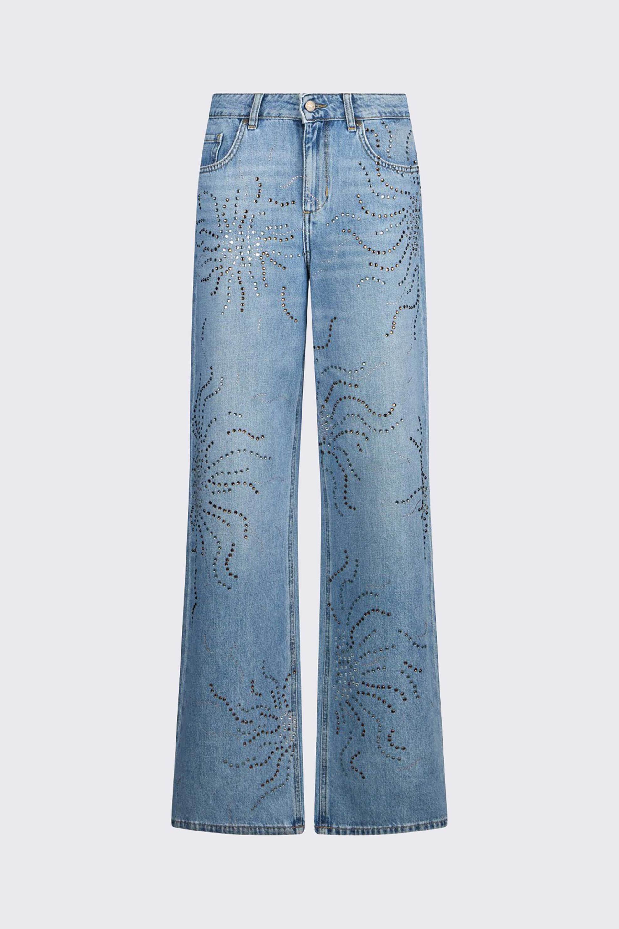 Liu Jo Γυναικείo Τζιν Παντελόνι με Στρας Straight Leg - Ua6263D4820 Denim Blue