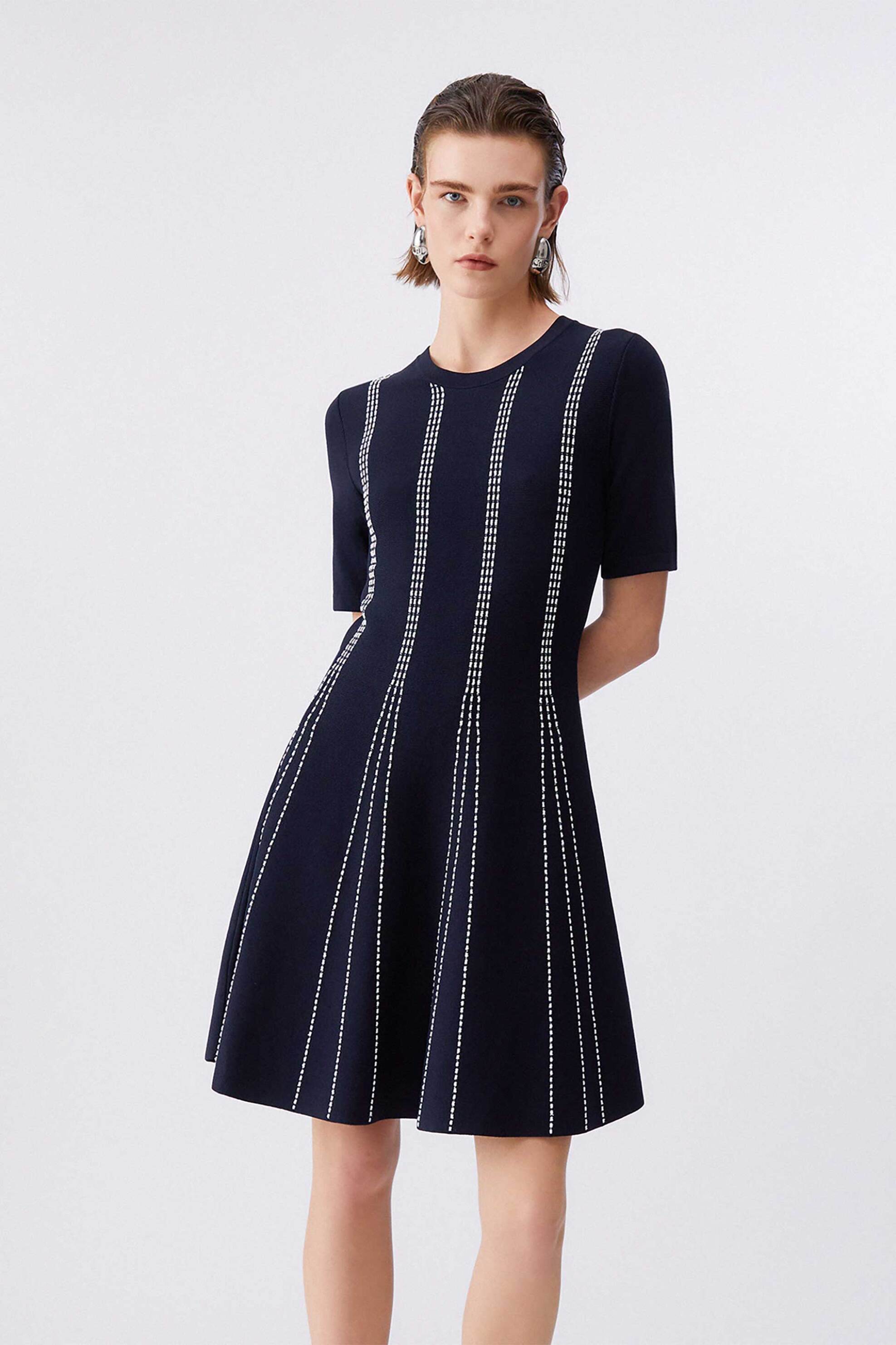 Liu Jo γυναικείο mini πλεκτό φόρεμα με contrast ραφές - WA6145MA81R Σκούρο Μπλε