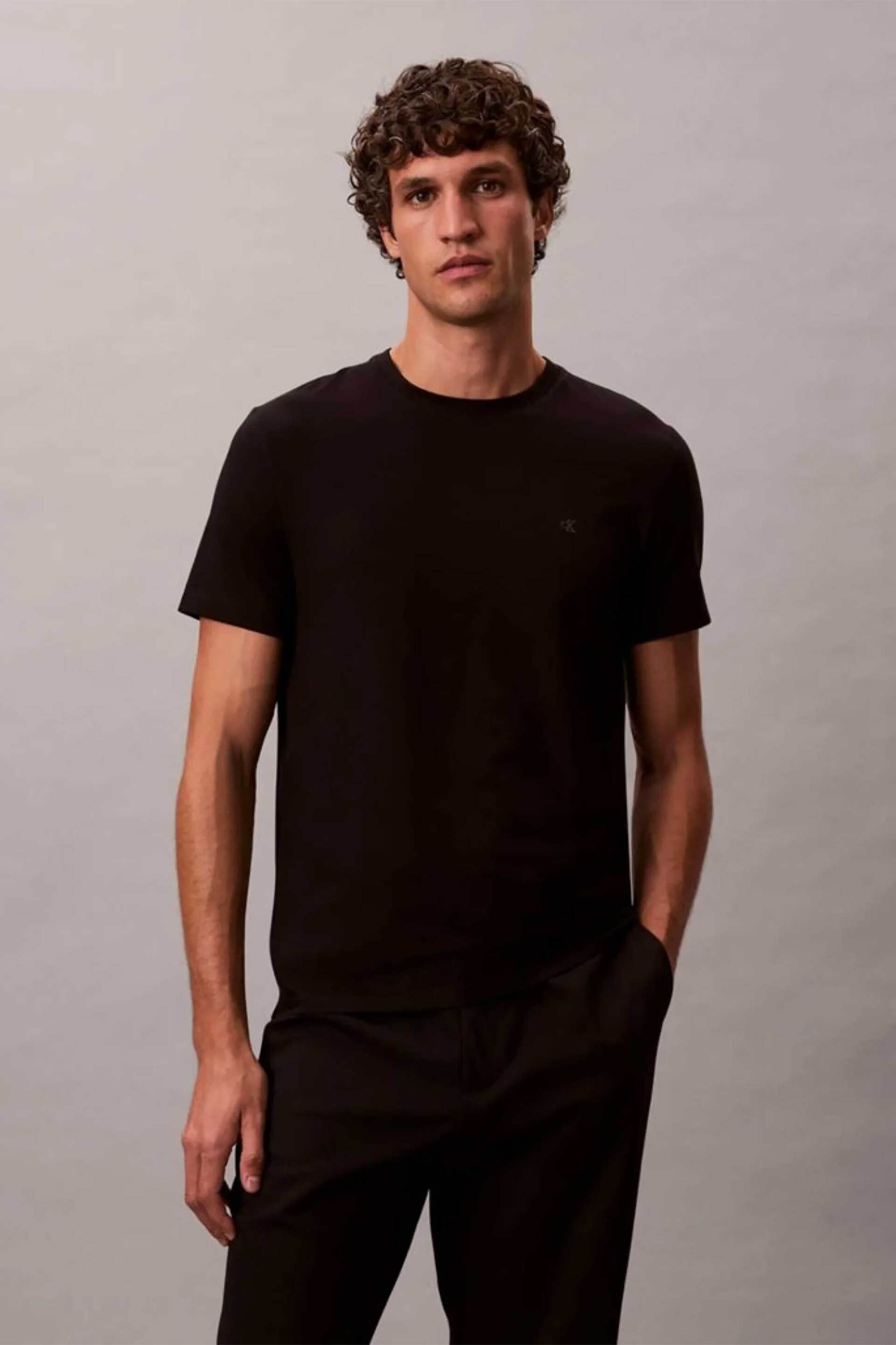 Calvin Klein ανδρικό T-shirt με κεντημένο monogram Slim Fit - LV04LC240G Μαύρο