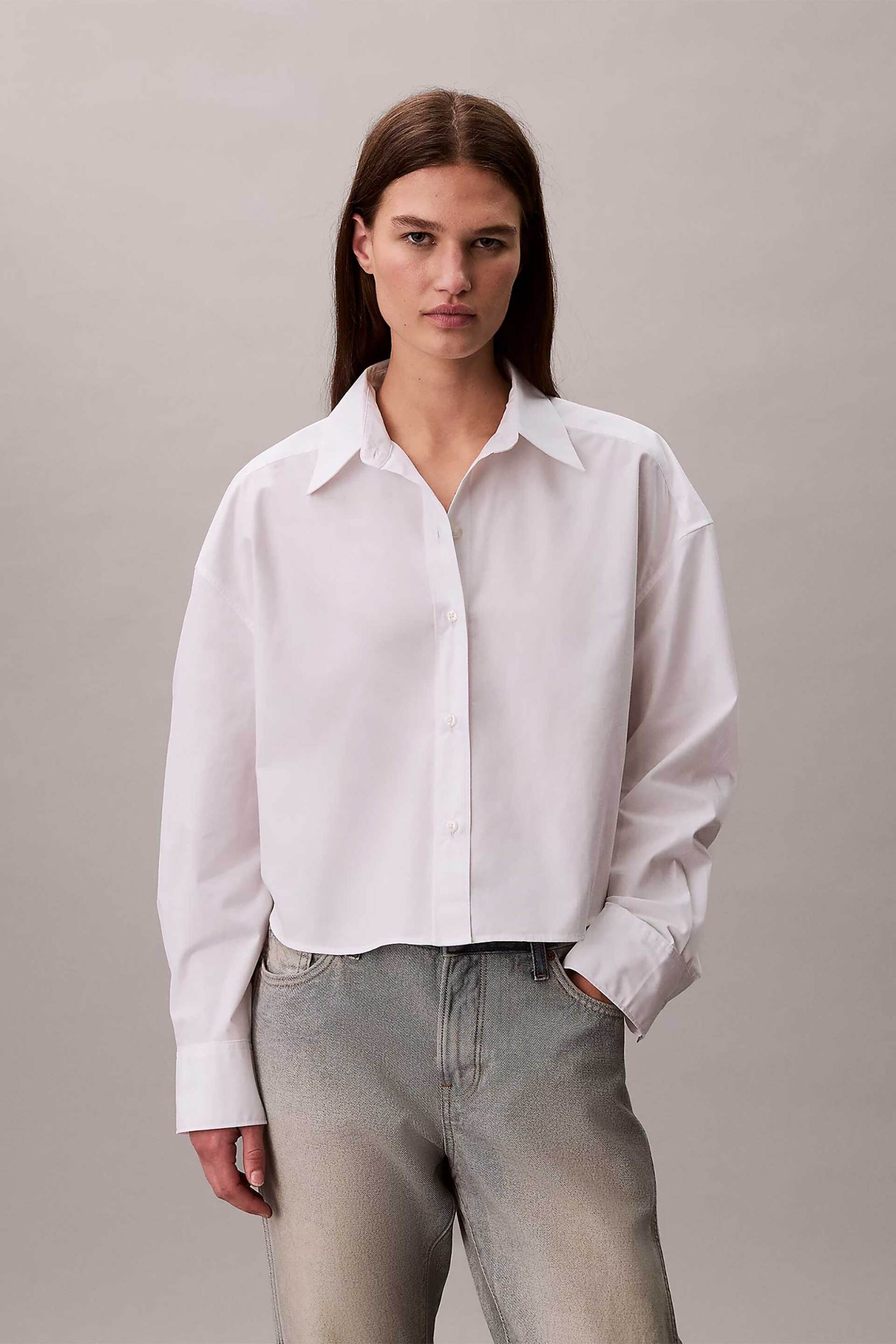 Calvin Klein γυναικείο πουκάμισο Relaxed Cropped - LV044E170G Λευκό