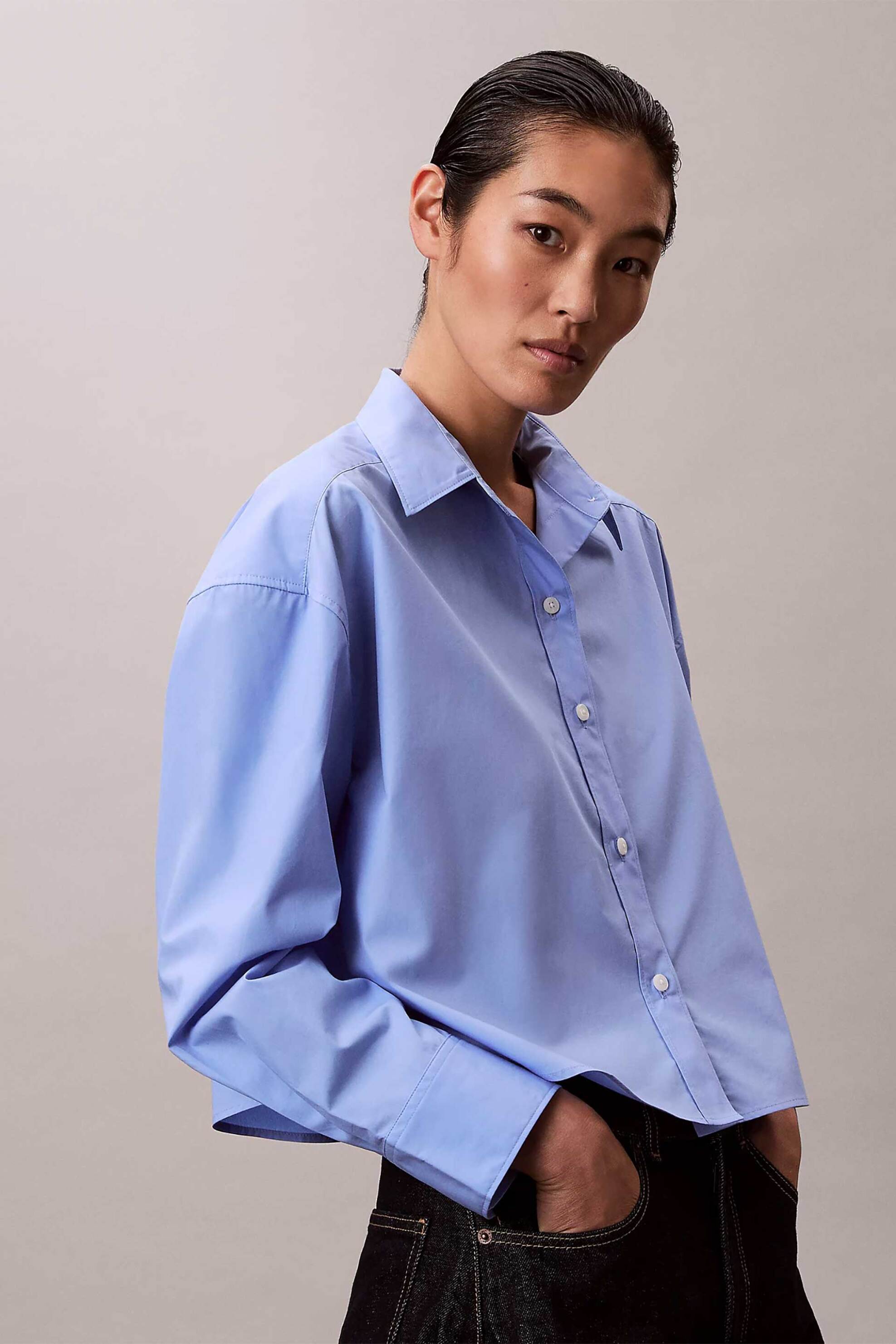 Calvin Klein Γυναικείο Πουκάμισο Relaxed Cropped - Lv044E170G Γαλάζιο