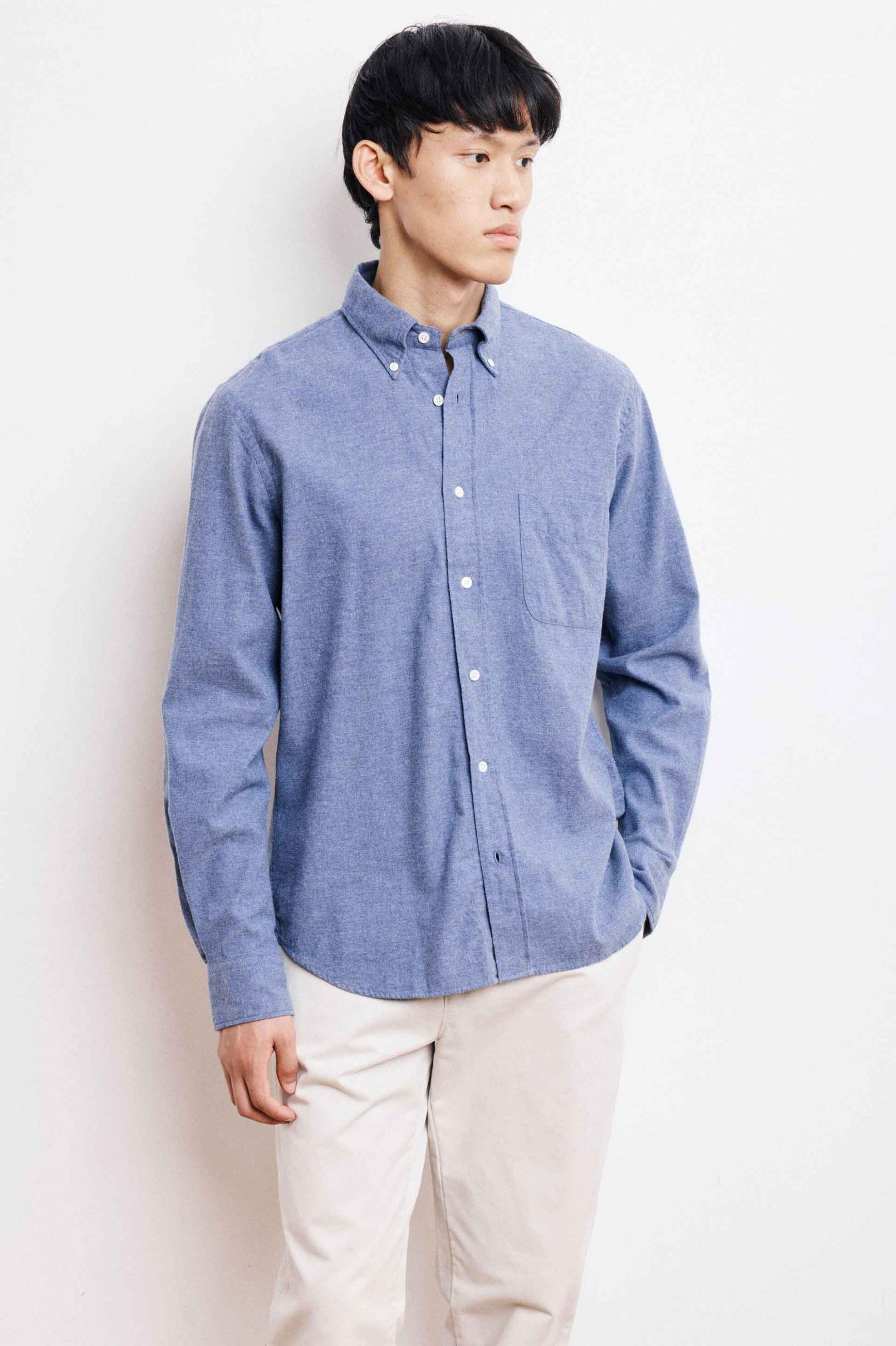 HARTFORD Hartford ανδρικό πουκάμισο flannel button down με τσέπη Regular Fit "Pitt" - BE12016 Μπλε Ανοιχτό