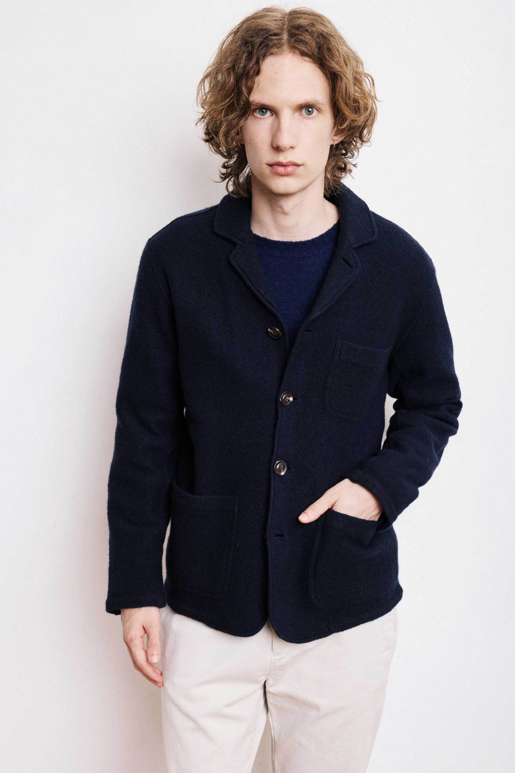 HARTFORD Hartford ανδρικό μάλλινο blazer jacket μονόχρωμο - BE87309 Μπλε Σκούρο