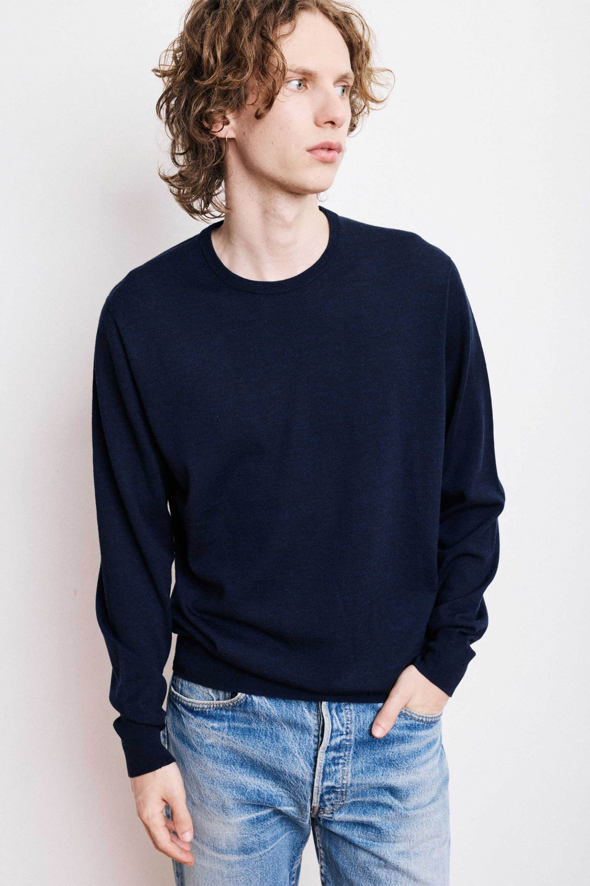 HARTFORD Hartford ανδρικό μάλλινο πουλόβερ μονόχρωμο - BE94312 Μπλε Σκούρο