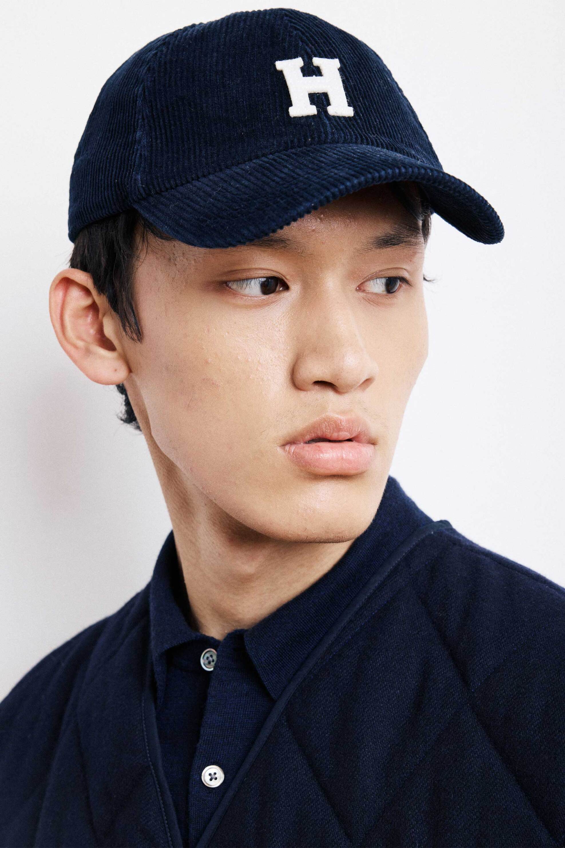 Hartford ανδρικό καπέλο jockey κοτλέ με κεντημένο monogram "H" - BEA1402 Μπλε Σκούρο φωτογραφία