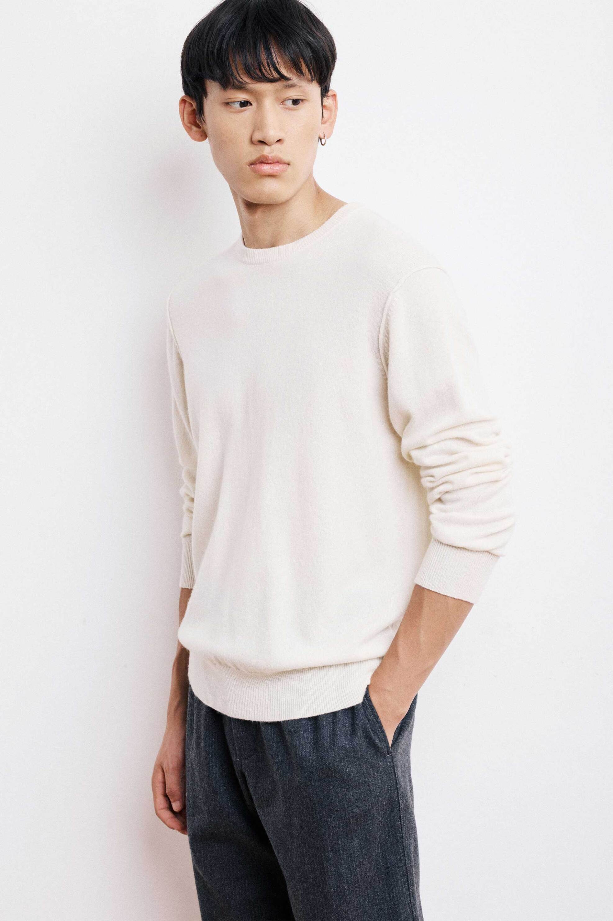 HARTFORD Hartford ανδρικό πουλόβερ μονόχρωμο με κασμίρι - BEQ1316 Υπόλευκο