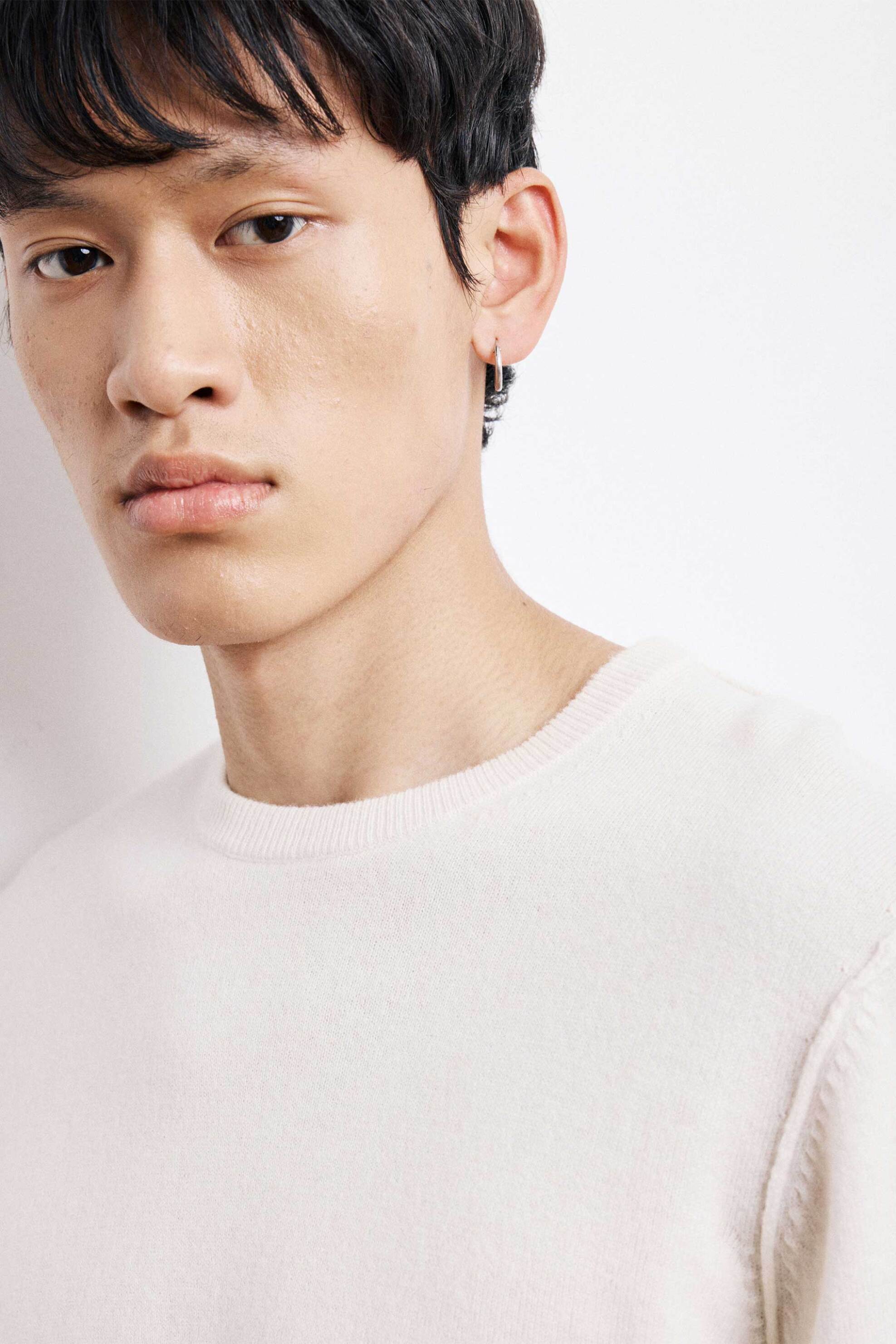 Hartford ανδρικό πουλόβερ μονόχρωμο με κασμίρι - BEQ1316 Υπόλευκο φωτογραφία