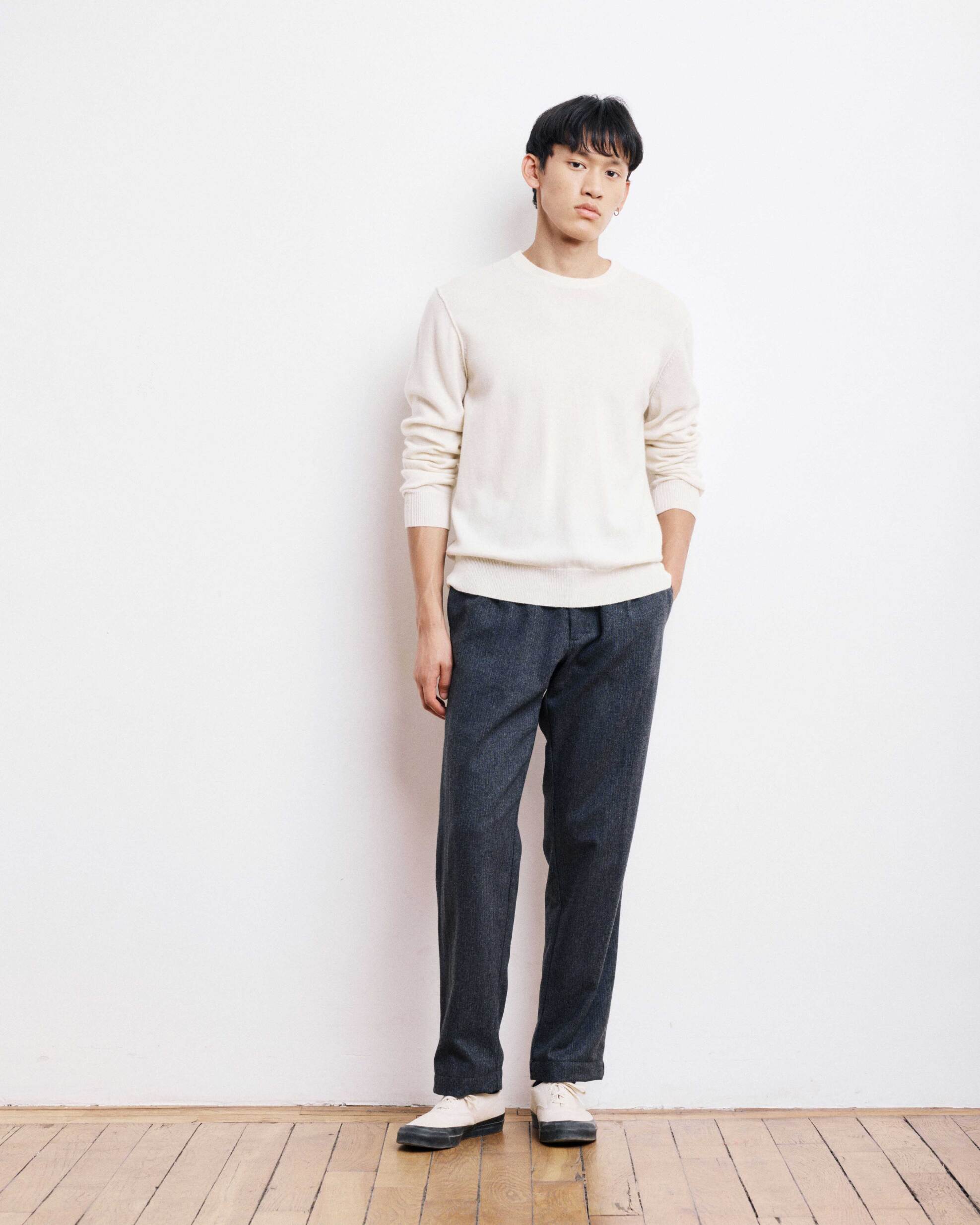 Hartford ανδρικό πουλόβερ μονόχρωμο με κασμίρι - BEQ1316 Υπόλευκο φωτογραφία