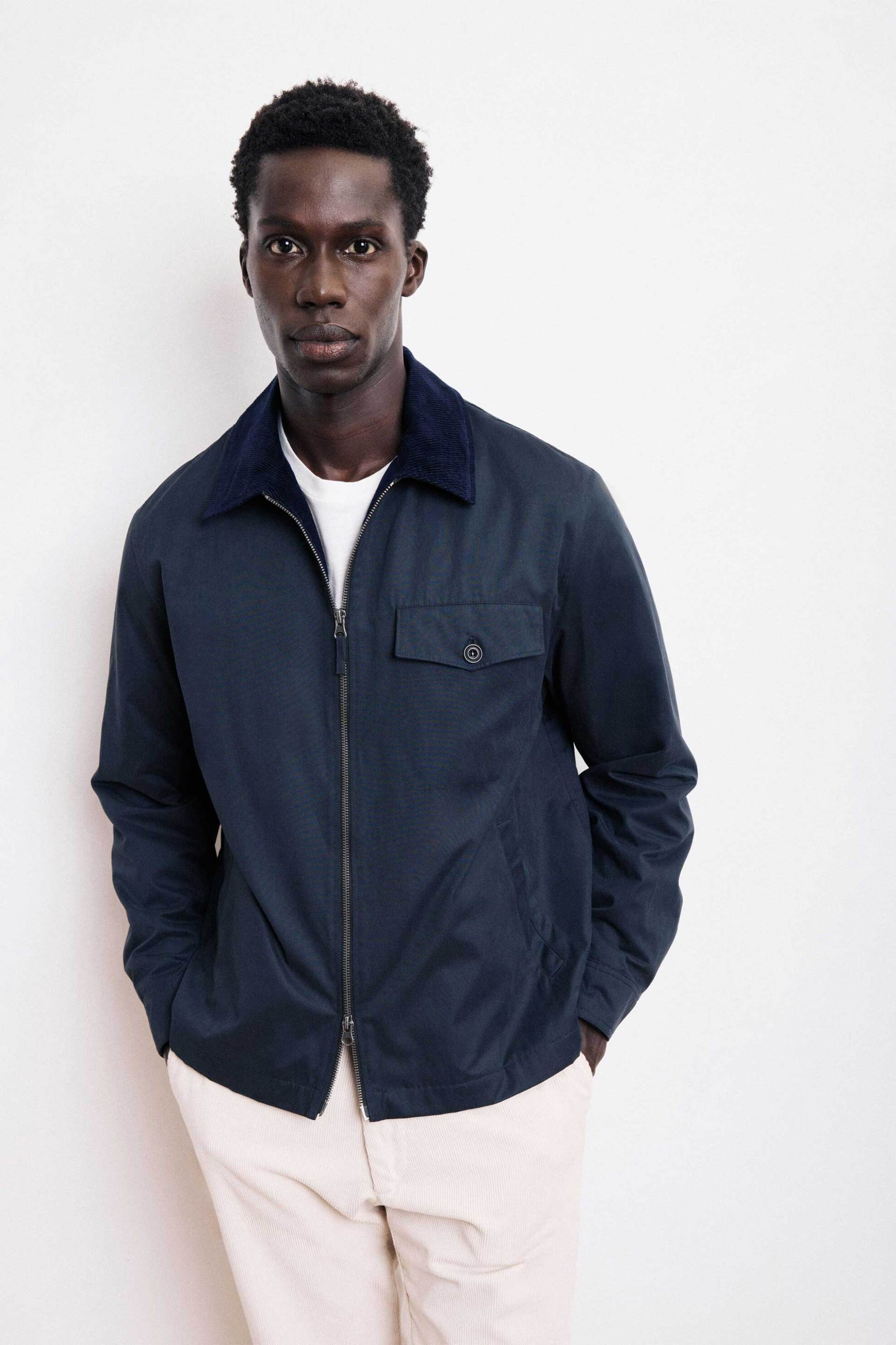 HARTFORD Hartford ανδρικό αδιάβροχο jacket με κοτλέ γιακά "Daren" - BE47115 Μπλε Σκούρο