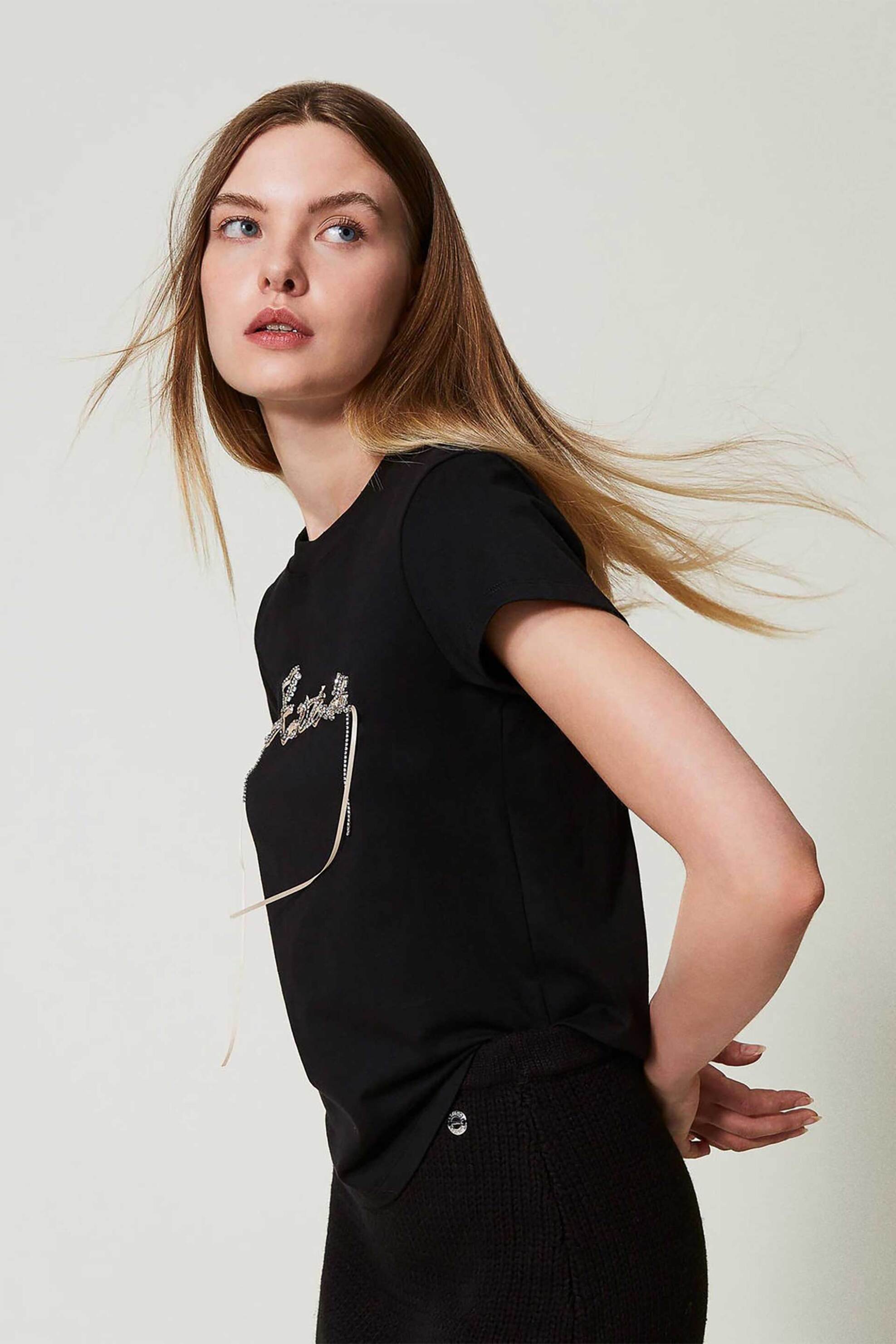 Actitude By Twinset γυναικείο T-shirt με λογότυπο - 242AT2221 Μαύρο φωτογραφία