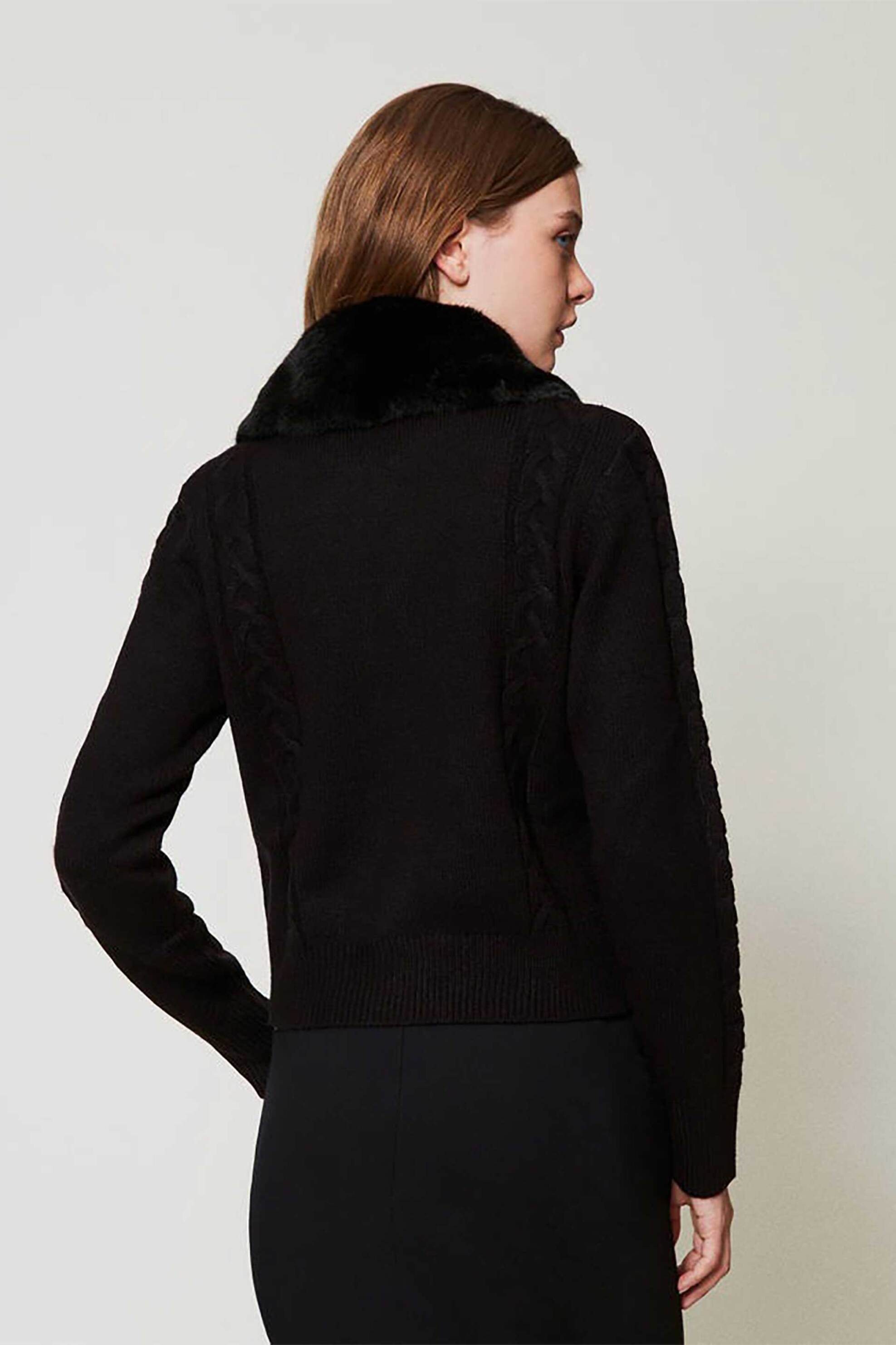 Actitude By Twinset γυναικεία πλεκτή ζακέτα με faux γούνα - 242AT3230 Μαύρο φωτογραφία