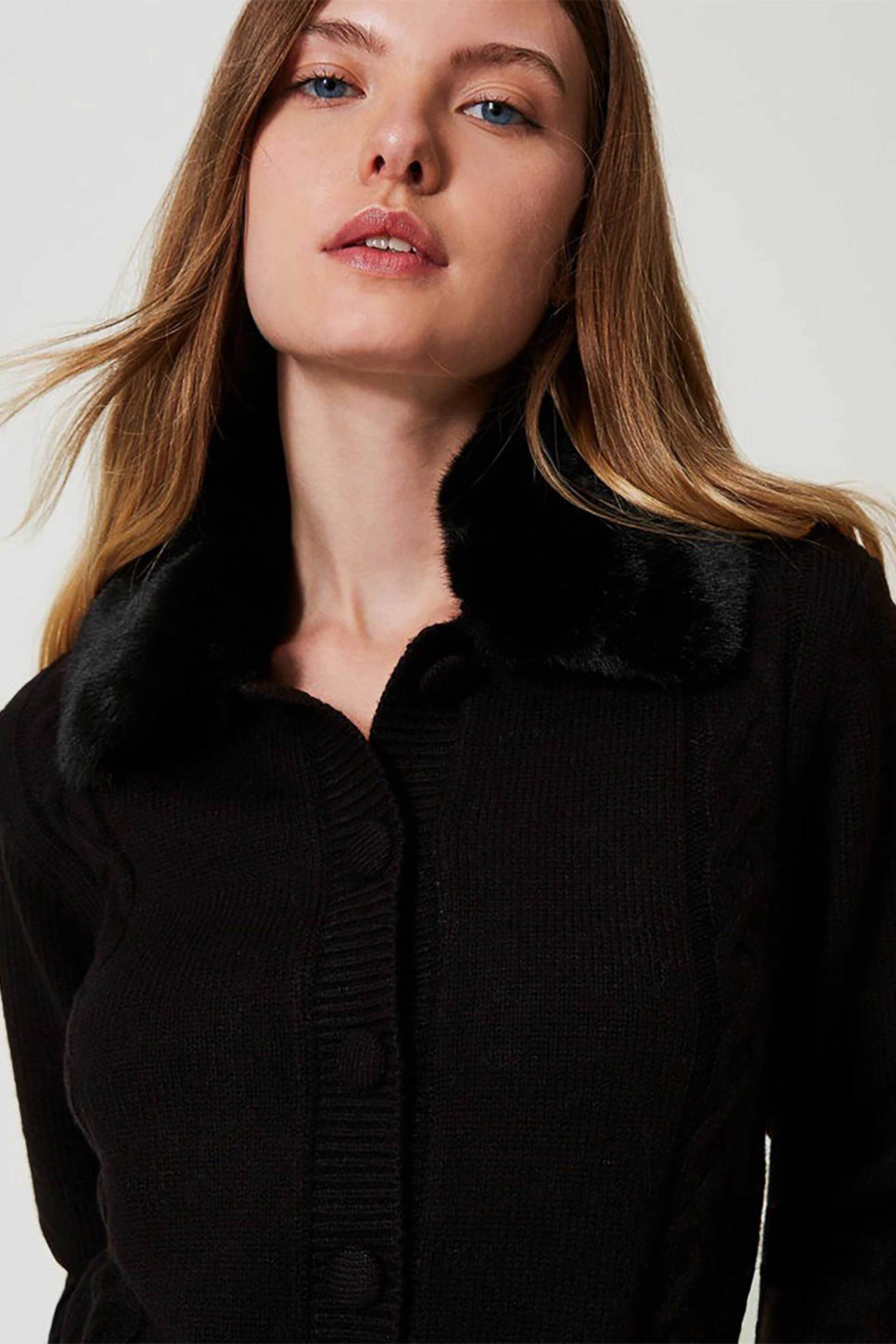 Actitude By Twinset γυναικεία πλεκτή ζακέτα με faux γούνα - 242AT3230 Μαύρο φωτογραφία