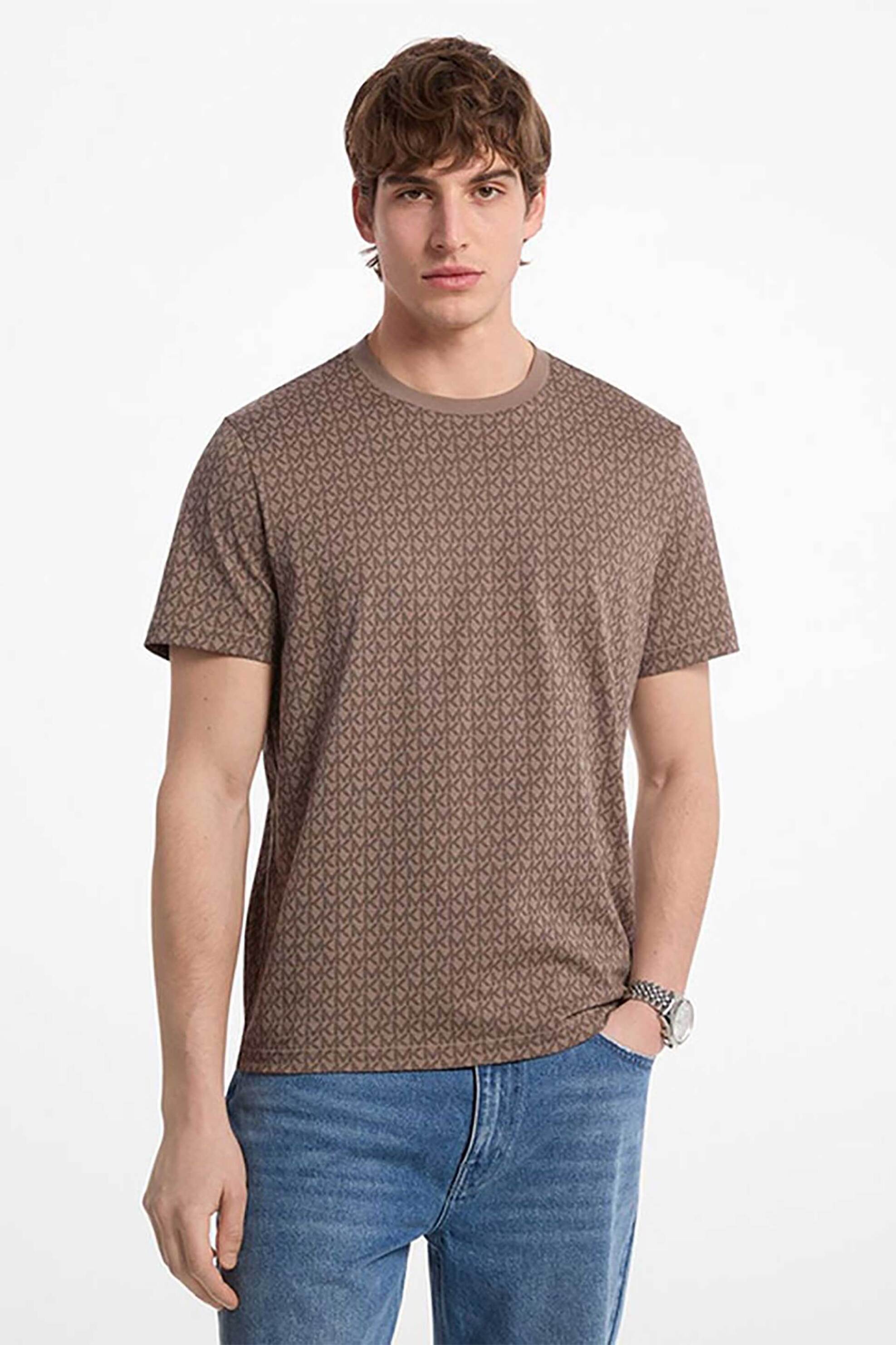 Michael Kors ανδρικό T-shirt με all-over monogram print Regular Fit - CS5529A5KS Μπεζ
