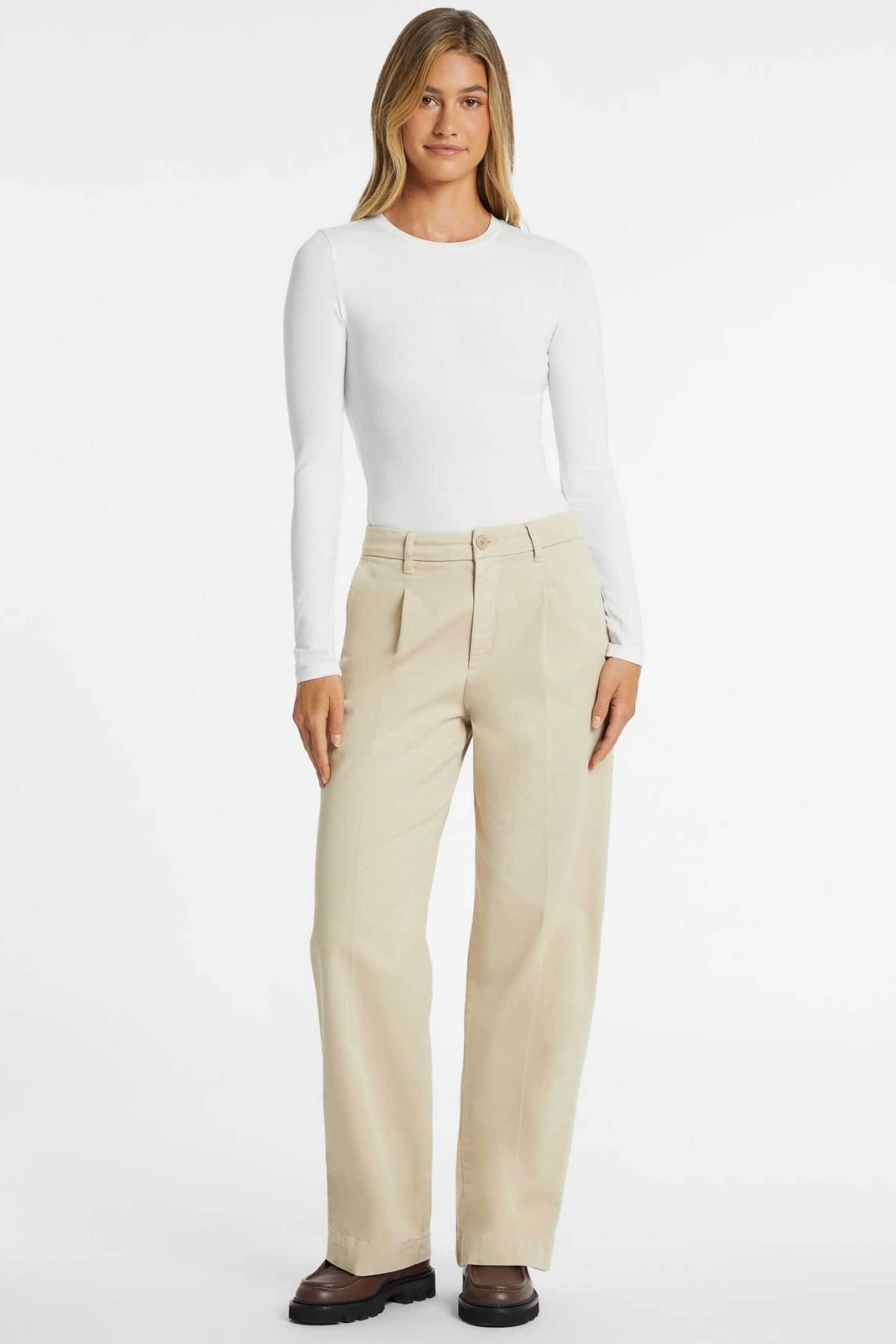 Guess γυναικείο παντελόνι chino ψηλόμεσο Regular Wide Fit - W4BB44WGCV2 Μπεζ