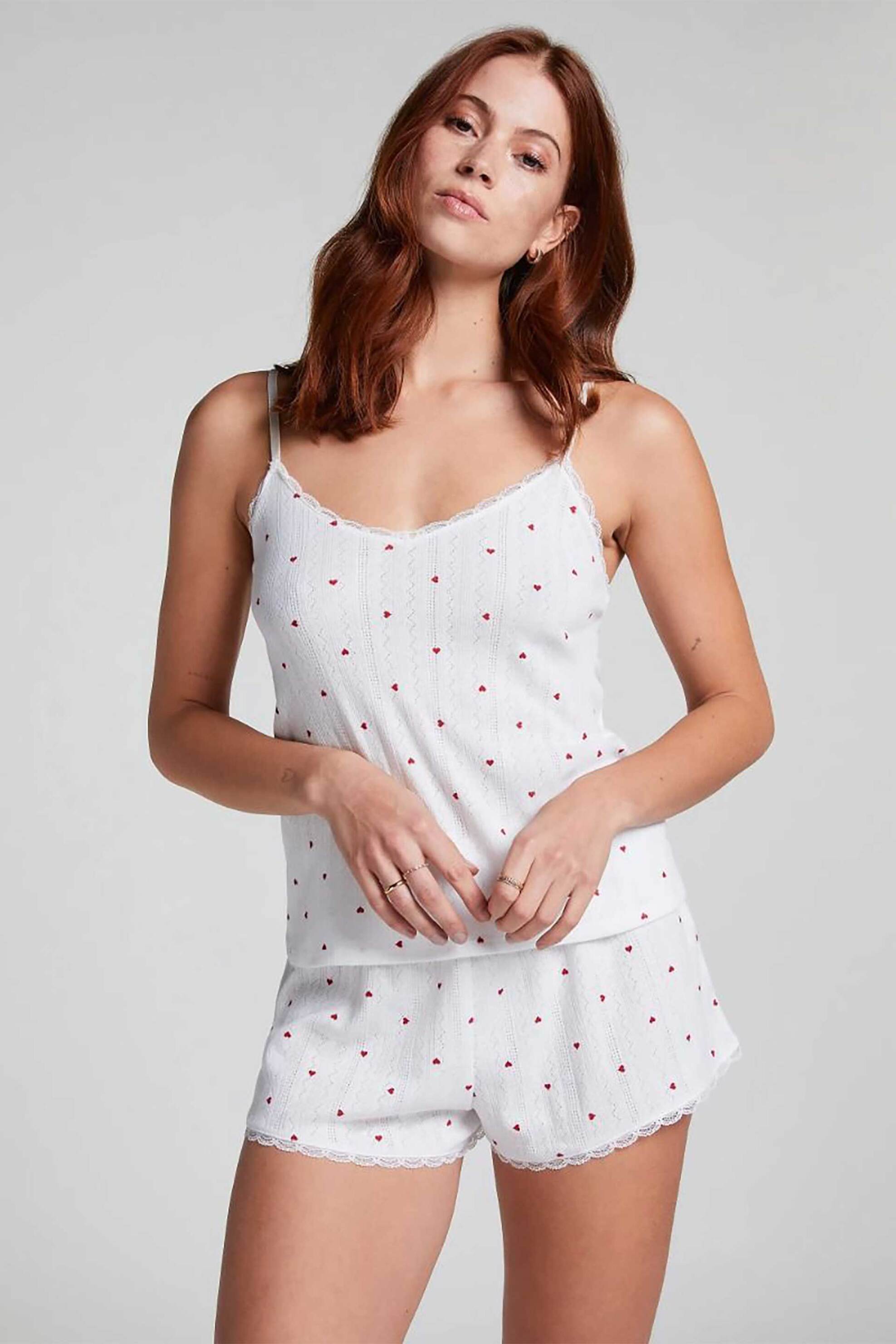 HUNKEMOLLER Hunkemöller γυναικείο σορτς πιτζάμας με δαντέλα "Pointelle" - 301462001 Λευκό