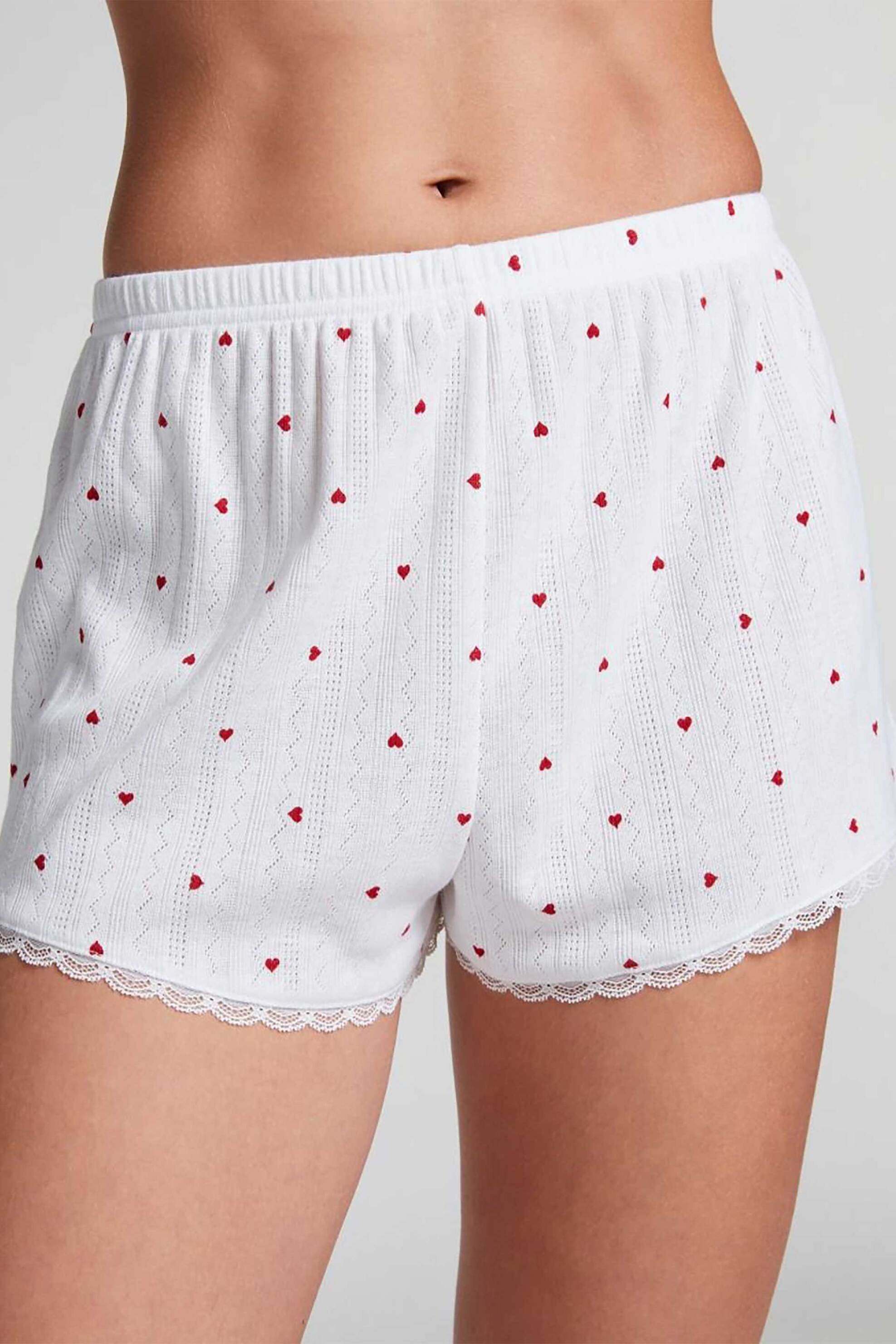 Hunkemöller γυναικείο σορτς πιτζάμας με δαντέλα "Pointelle" - 301462001 Λευκό φωτογραφία