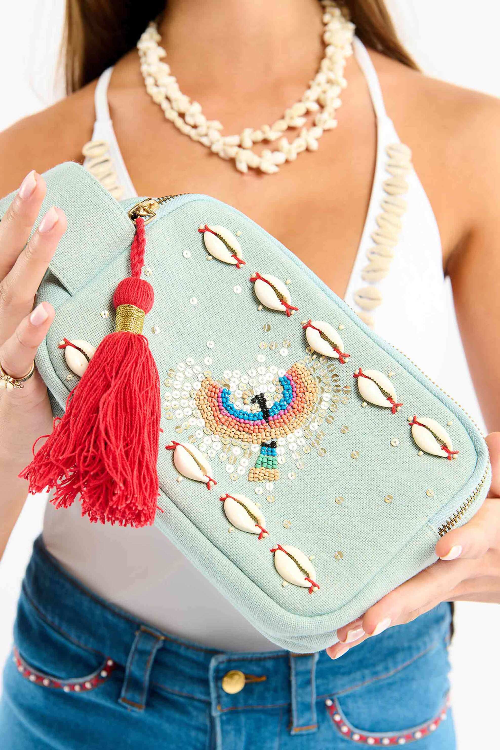 Wild Paris γυναικείο clutch με κέντημα "Ysia" - YSIA/SS26 Γαλάζιο φωτογραφία