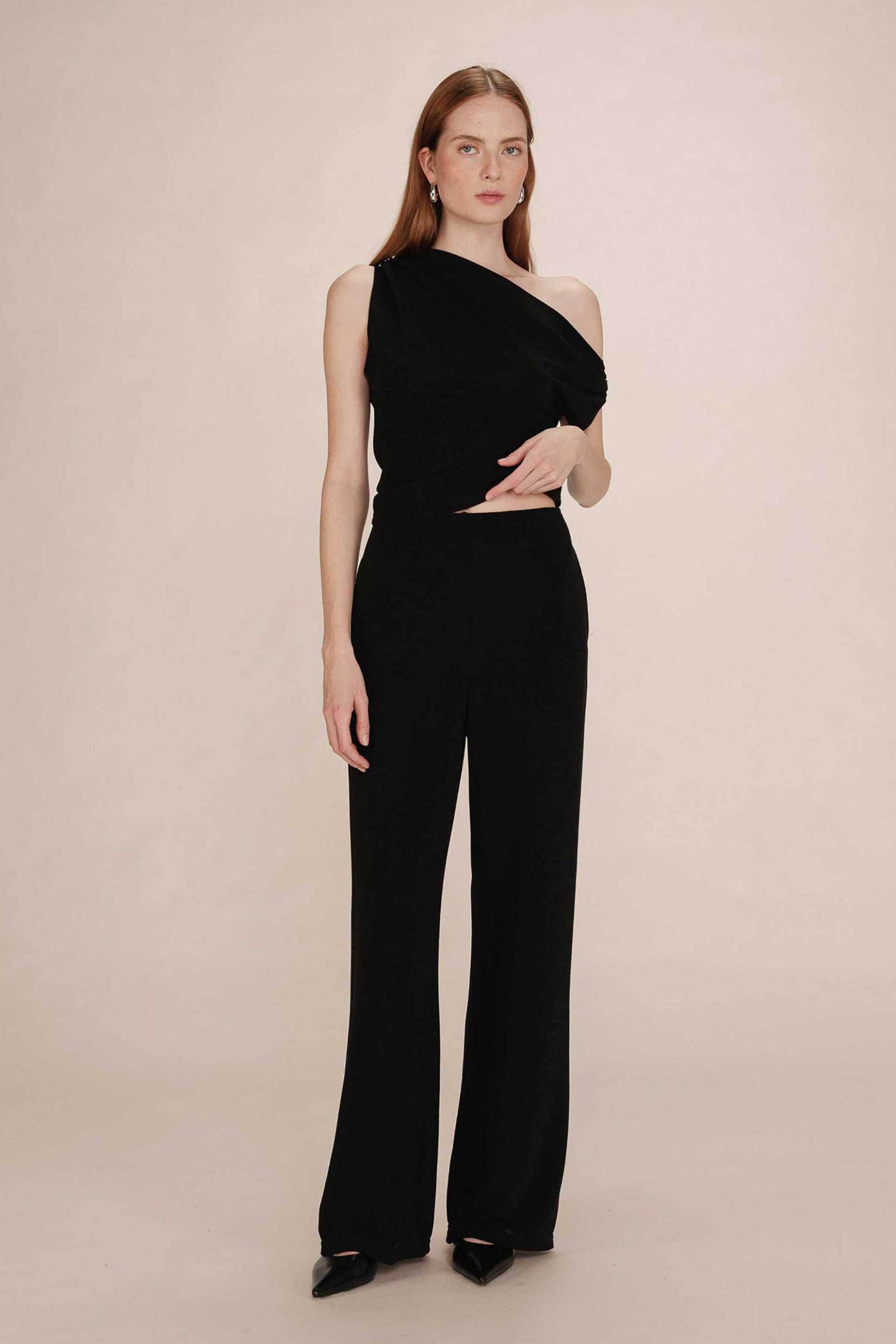 Grace & Mila γυναικείο παντελόνι lurex Wide Leg "Truth" - TRUTH/FW25 Μαύρο