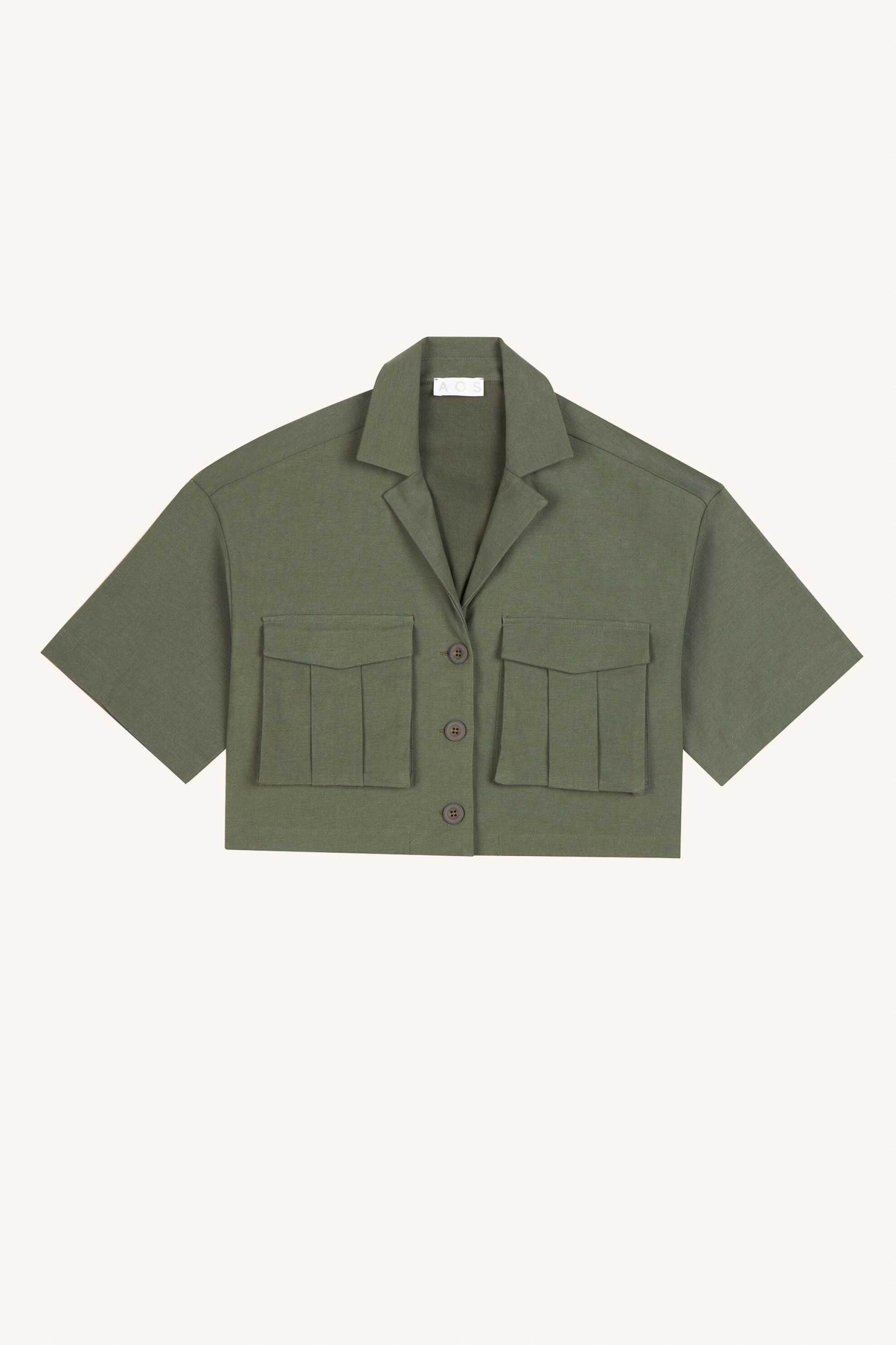 AOS AOS γυναικείο jacket cropped με τσέπες - 0.W.JA09108.ARM.L Χακί