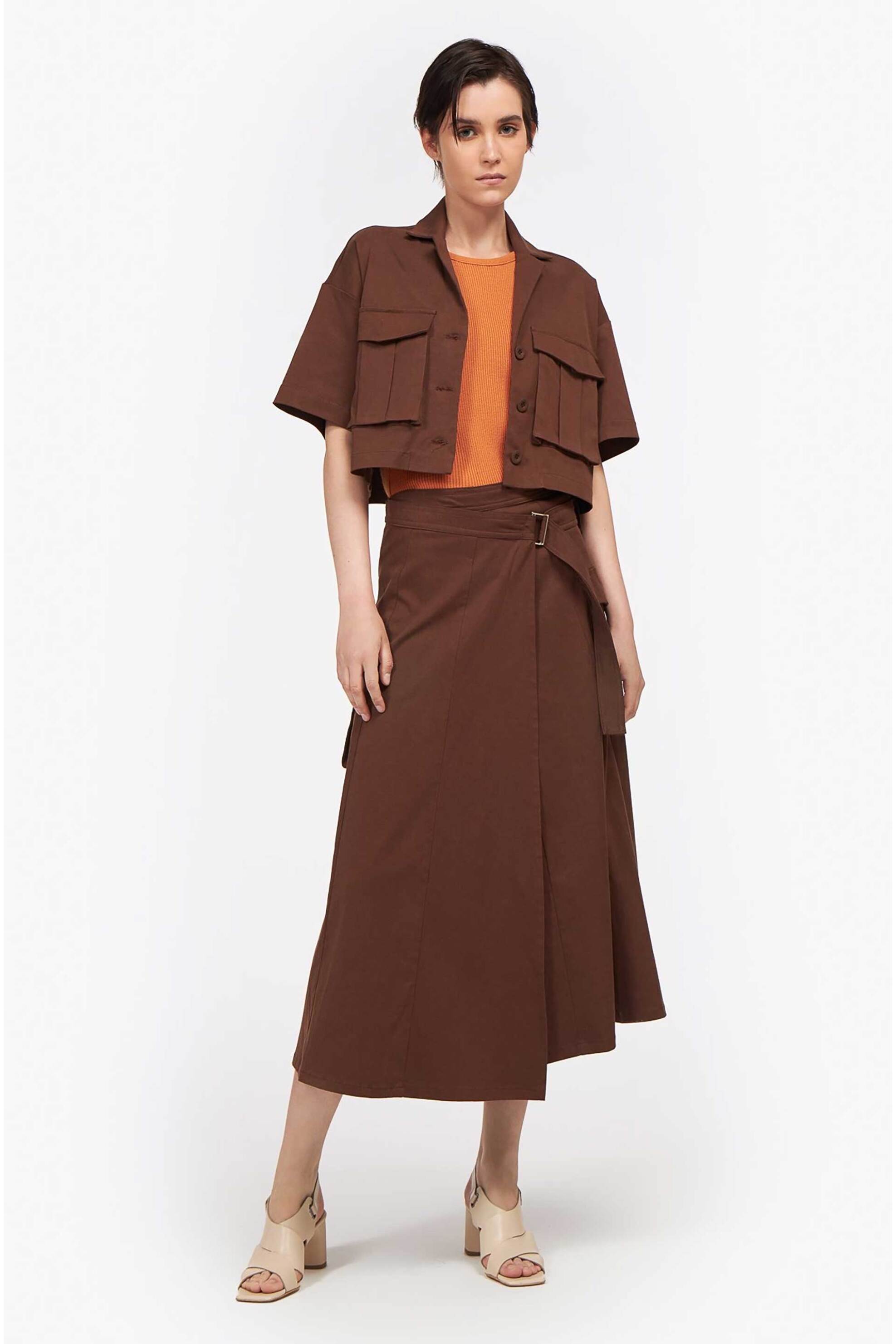 AOS AOS γυναικείο jacket cropped με τσέπες - 0.W.JA09108.CHO.L Καφέ