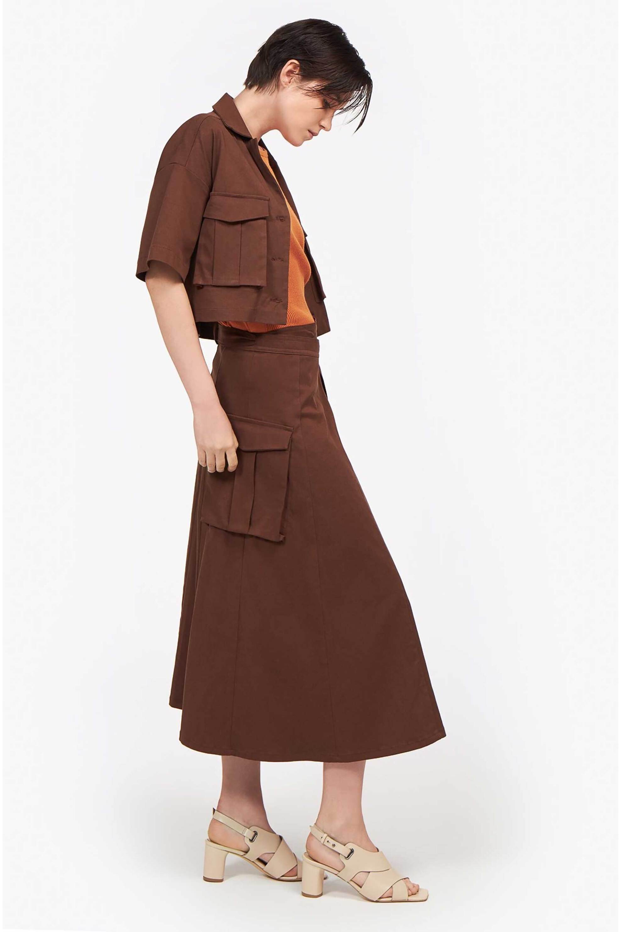 AOS γυναικείο jacket cropped με τσέπες - 0.W.JA09108.CHO.L Καφέ φωτογραφία