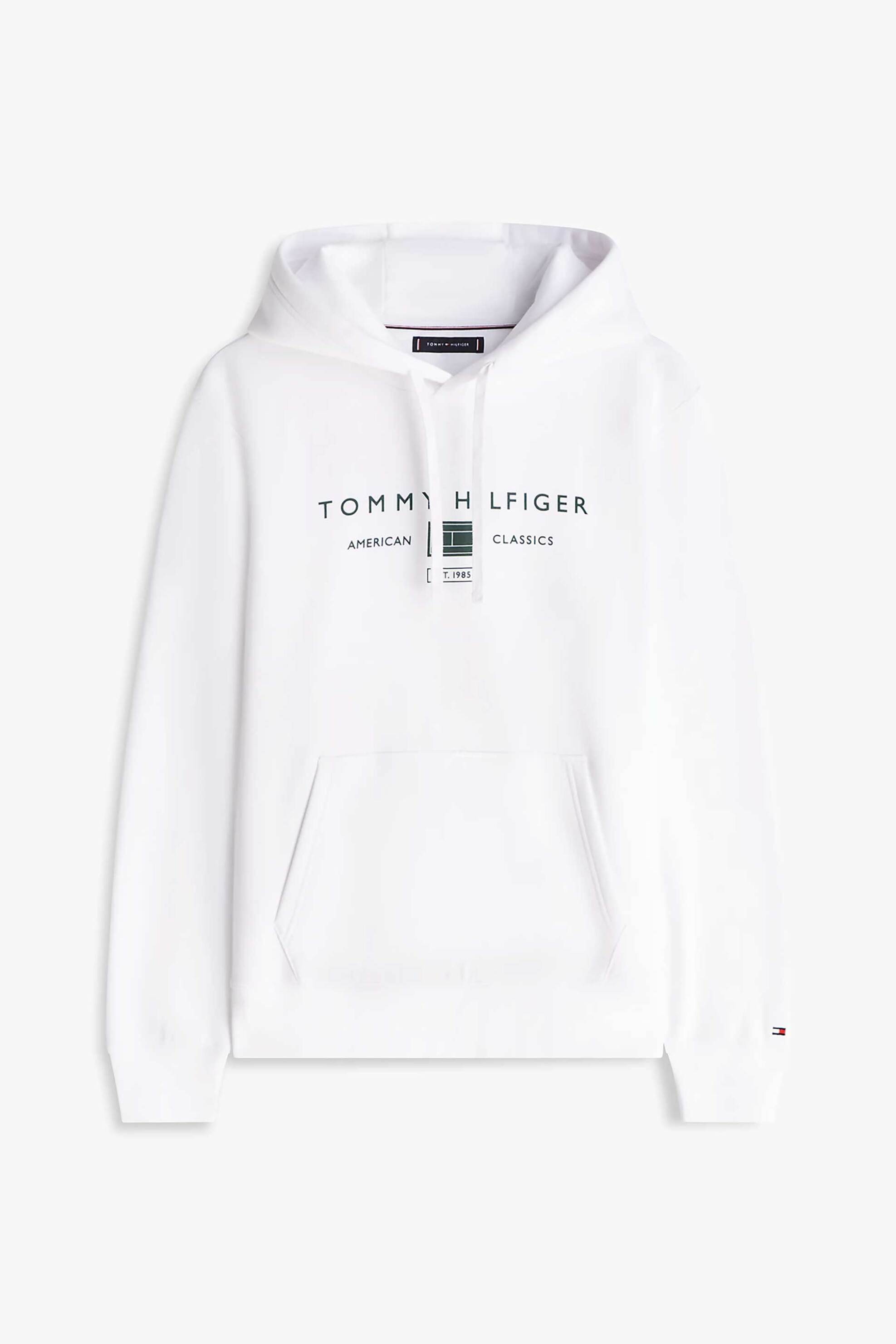 Tommy Hilfiger Ανδρική Μπλούζα Φούτερ με Κουκούλα Και Λογότυπο Regular Fit - Mw0Mw42464 Λευκό