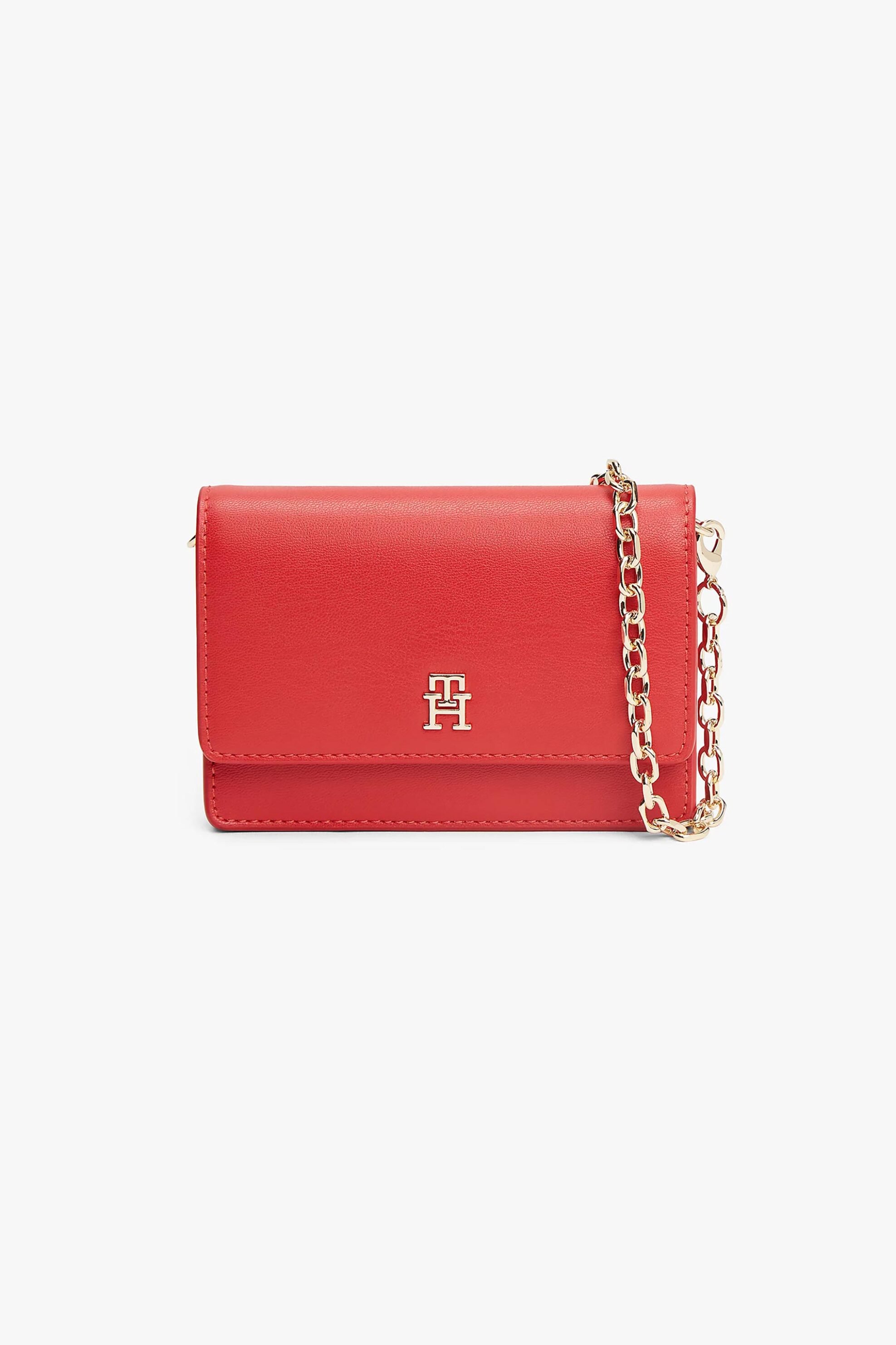 TOMMY HILFIGER Tommy Hilfiger γυναικείο τσαντάκι ώμου με αλυσίδα και μεταλλικό μονόγραμμα - AW0AW18248 Κόκκινο