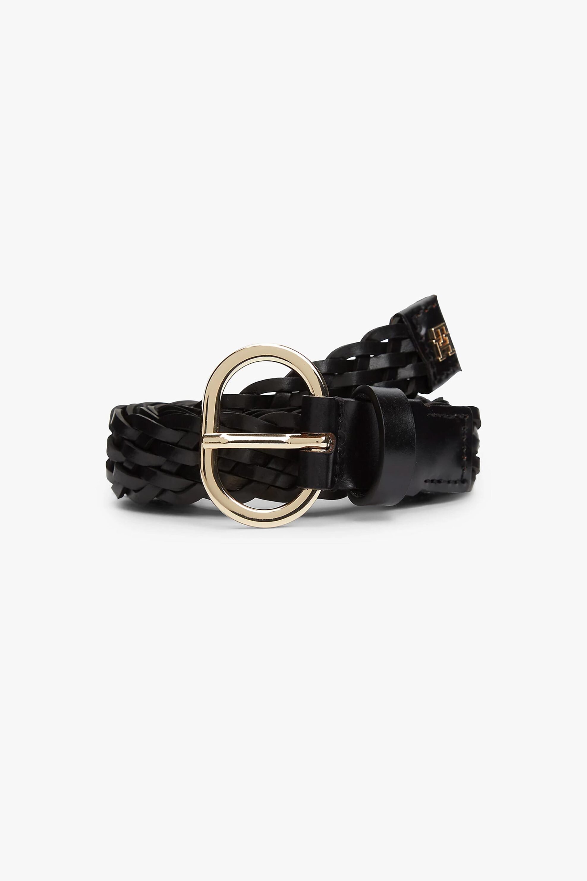 TOMMY HILFIGER Tommy Hilfiger γυναικεία δερμάτινη ζώνη με μεταλλικό monogram και πλεκτό σχέδιο "The Chic 2.5" - AW0AW18111 Μαύρο