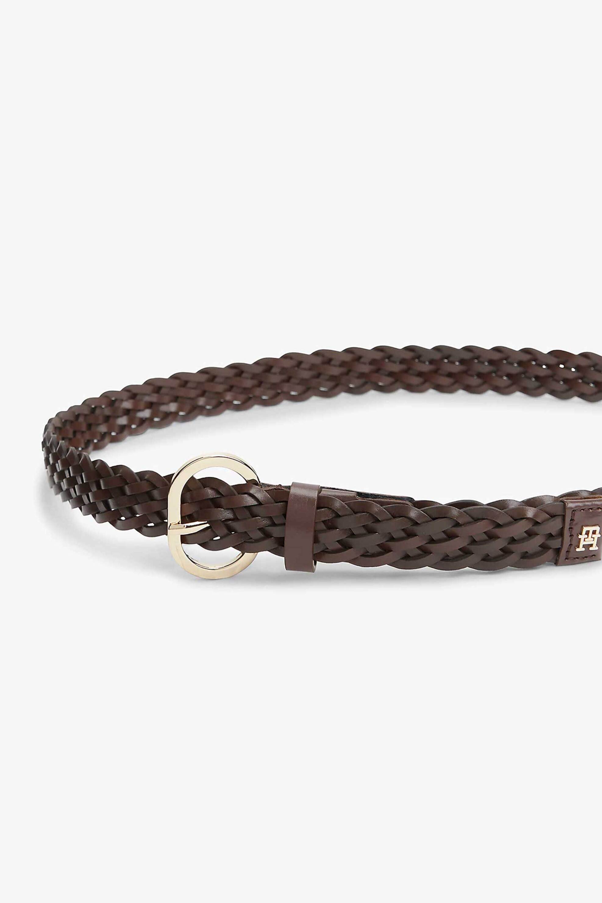 TOMMY HILFIGER Tommy Hilfiger γυναικεία δερμάτινη ζώνη με μεταλλικό monogram και πλεκτό σχέδιο "The Chic 2.5" - AW0AW18111 Καφέ - 3
