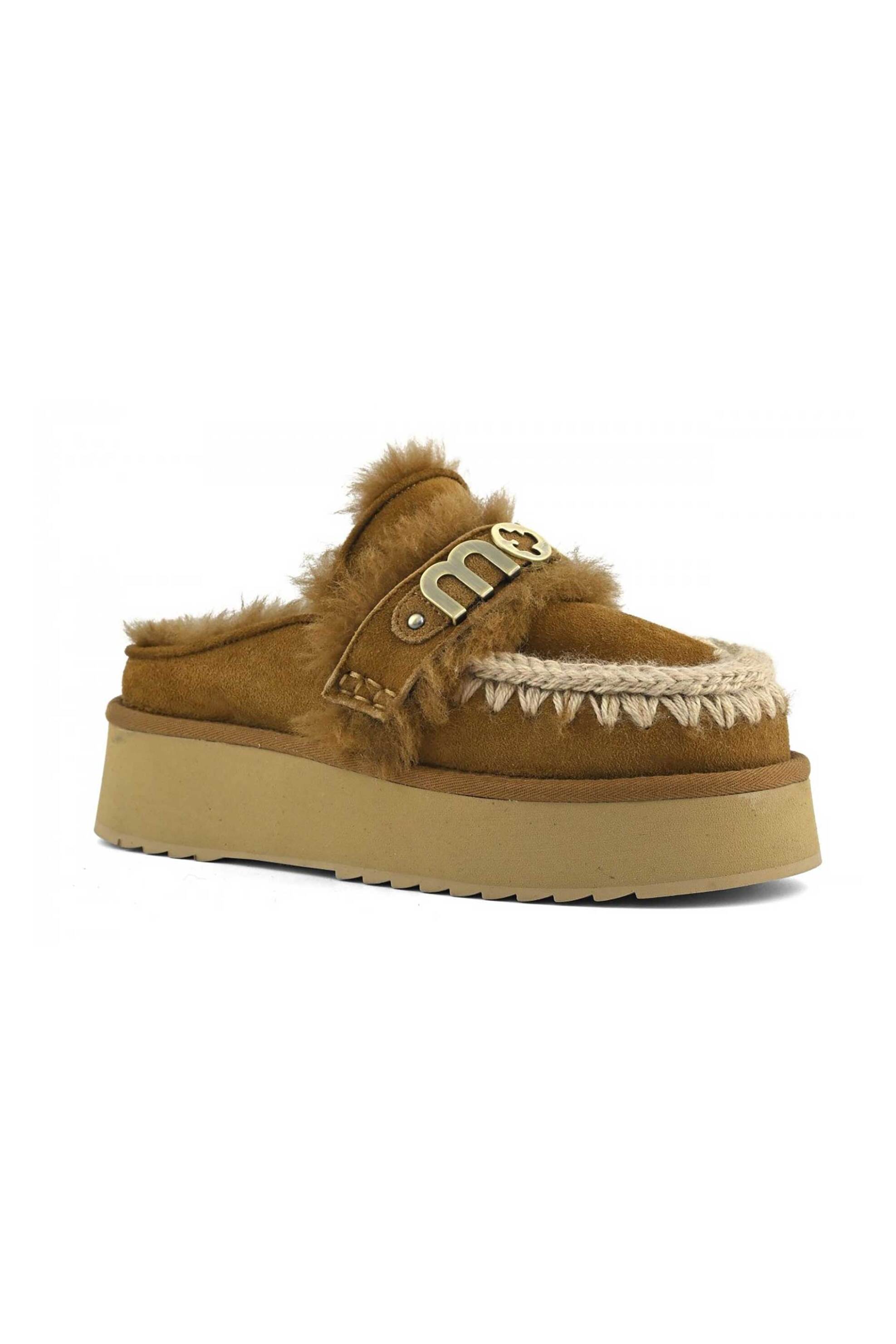 MOU Mou γυναικεία clogs suede με μεταλλικό λογότυπο - MUFW681006A Ταμπά - 3