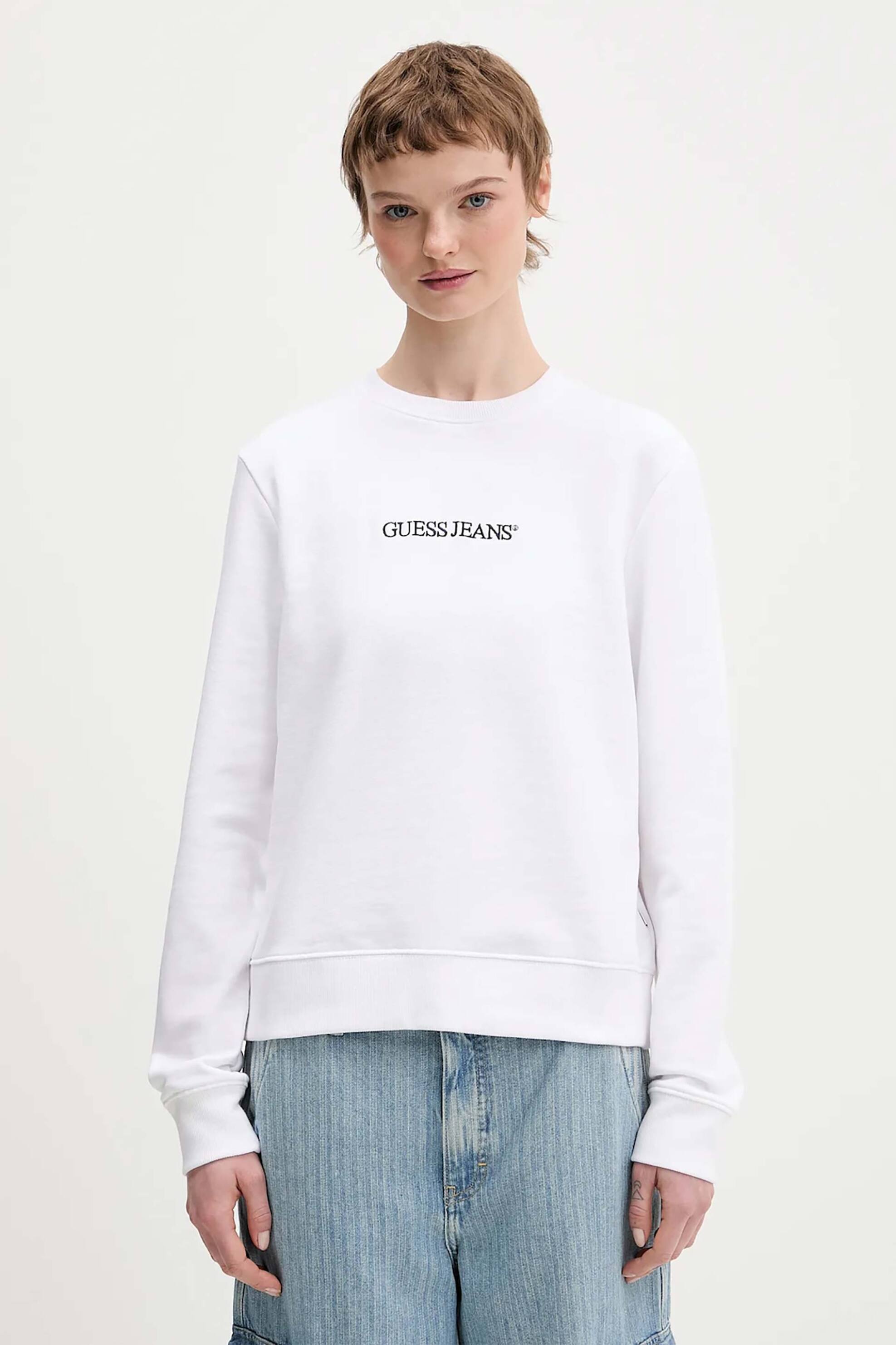 Guess Guess γυναικεία μπλούζα φούτερ με κεντημένο λογότυπο Regular Fit - W6RQ30K68I4 Λευκό