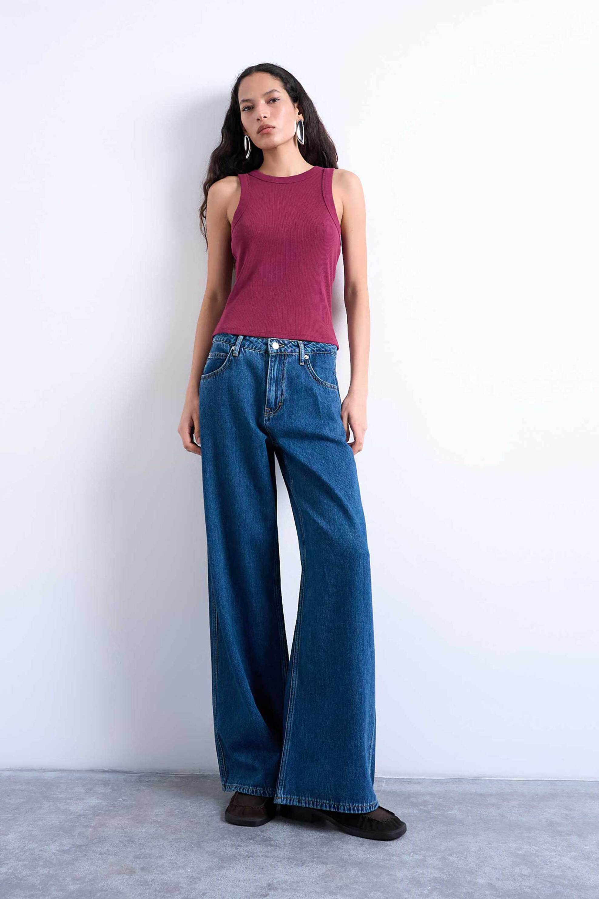 Topshop γυναικείο τοπ μονόχρωμο αμάνικο 