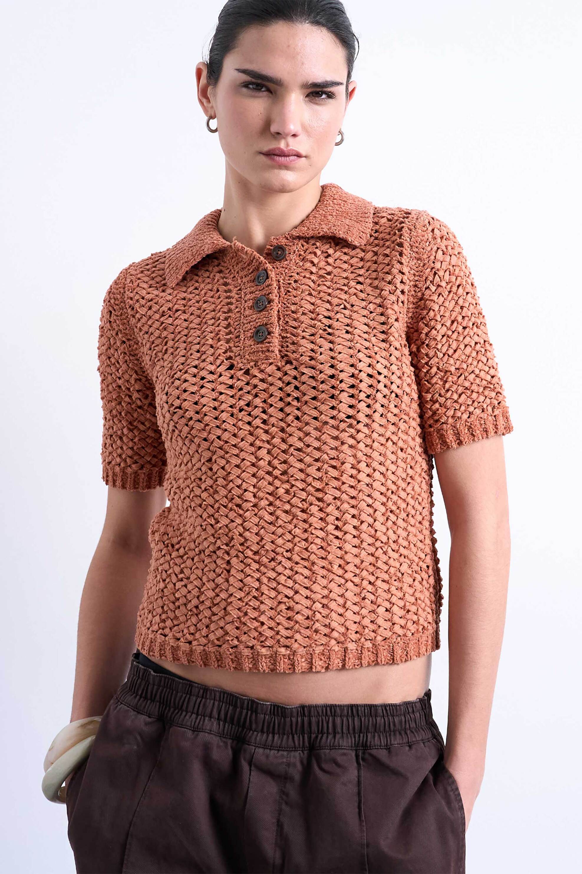 Topshop γυναικεία μπλούζα πλεκτή πόλο "Alice" - 31000718 Σομόν