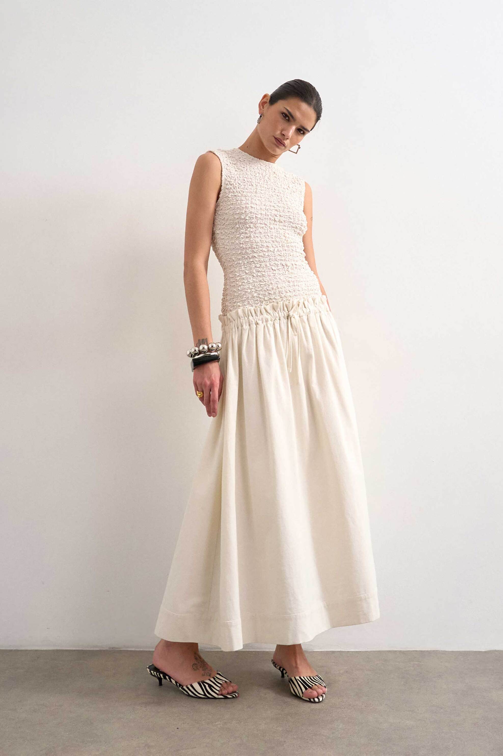 Topshop γυναικείο midi φόρεμα αμάνικο "Nanna" - 31000744 Εκρού