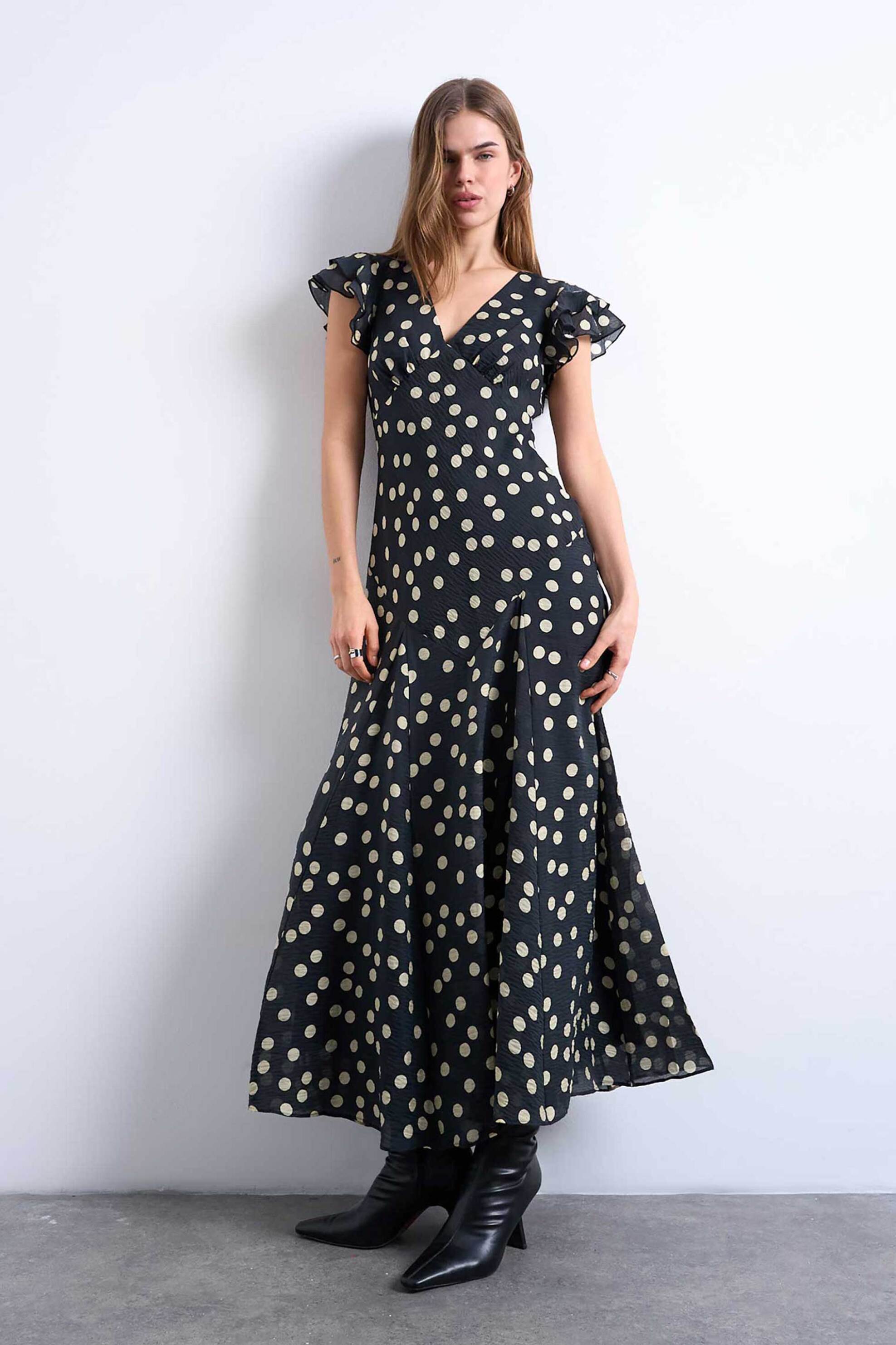 Topshop γυναικείο midi φόρεμα με πουά print "Viola" - 31000762 Μαύρο