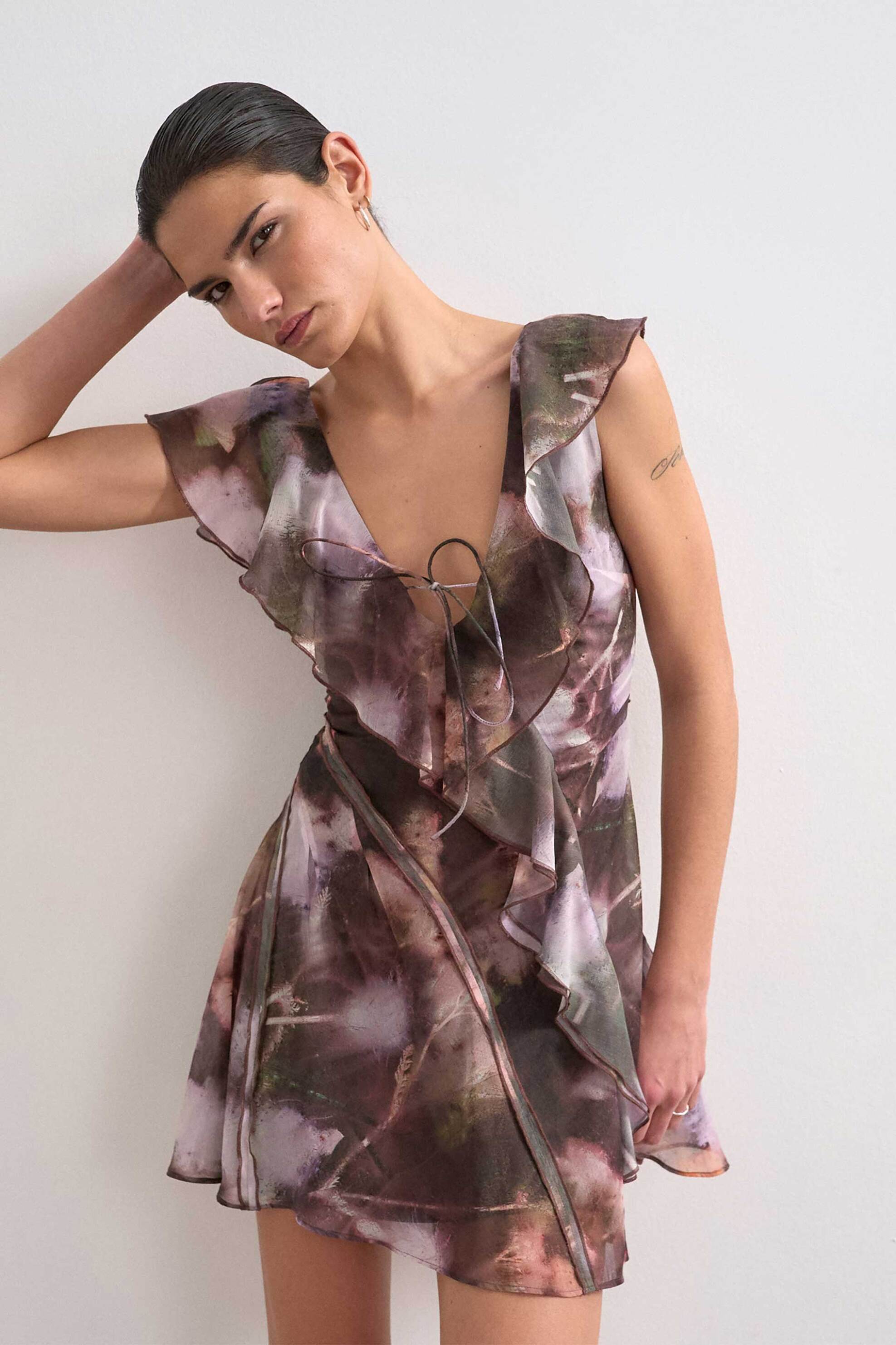 TOPSHOP Topshop γυναικείο mini φόρεμα με βολάν "Rikke" - 31000906 Λιλά - 3