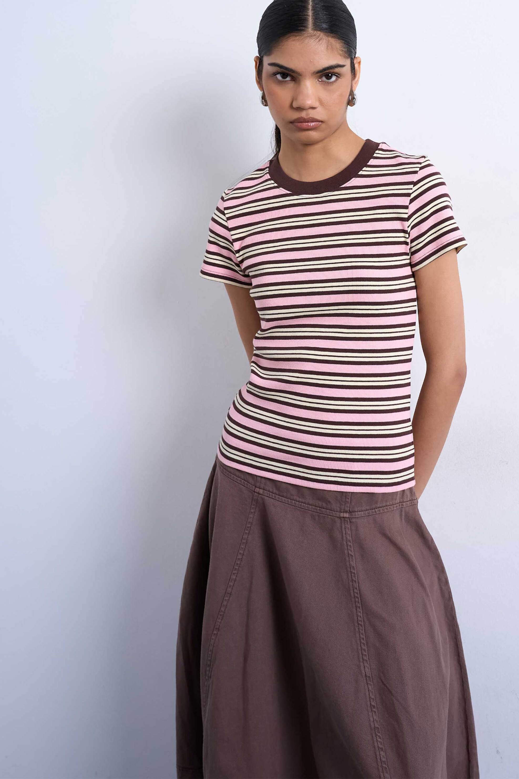 Topshop γυναικείο T-shirt ριγέ "Sally" - 31000916 Ροζ Pastel