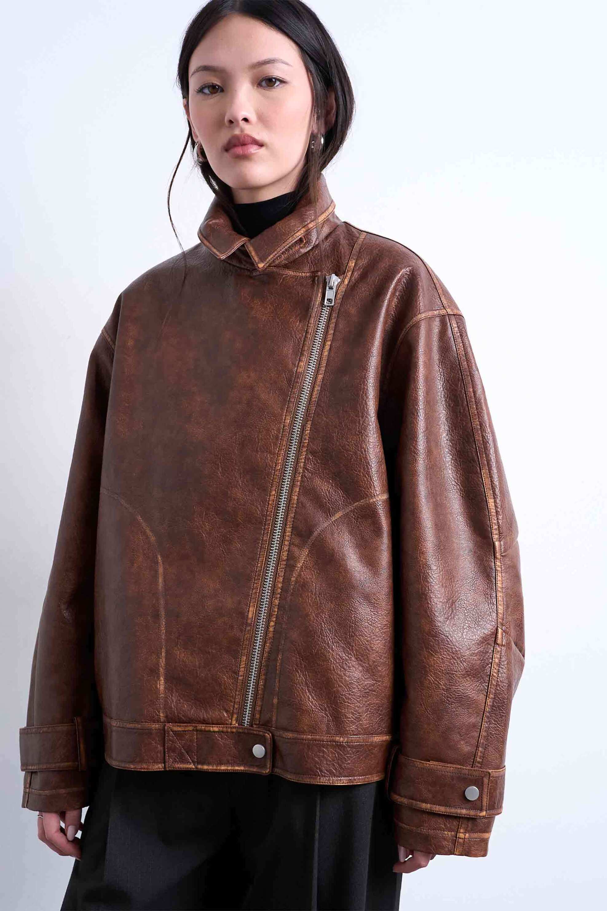 Topshop γυναικείο biker jacket "Elizabeth" - 31000937 Καφέ