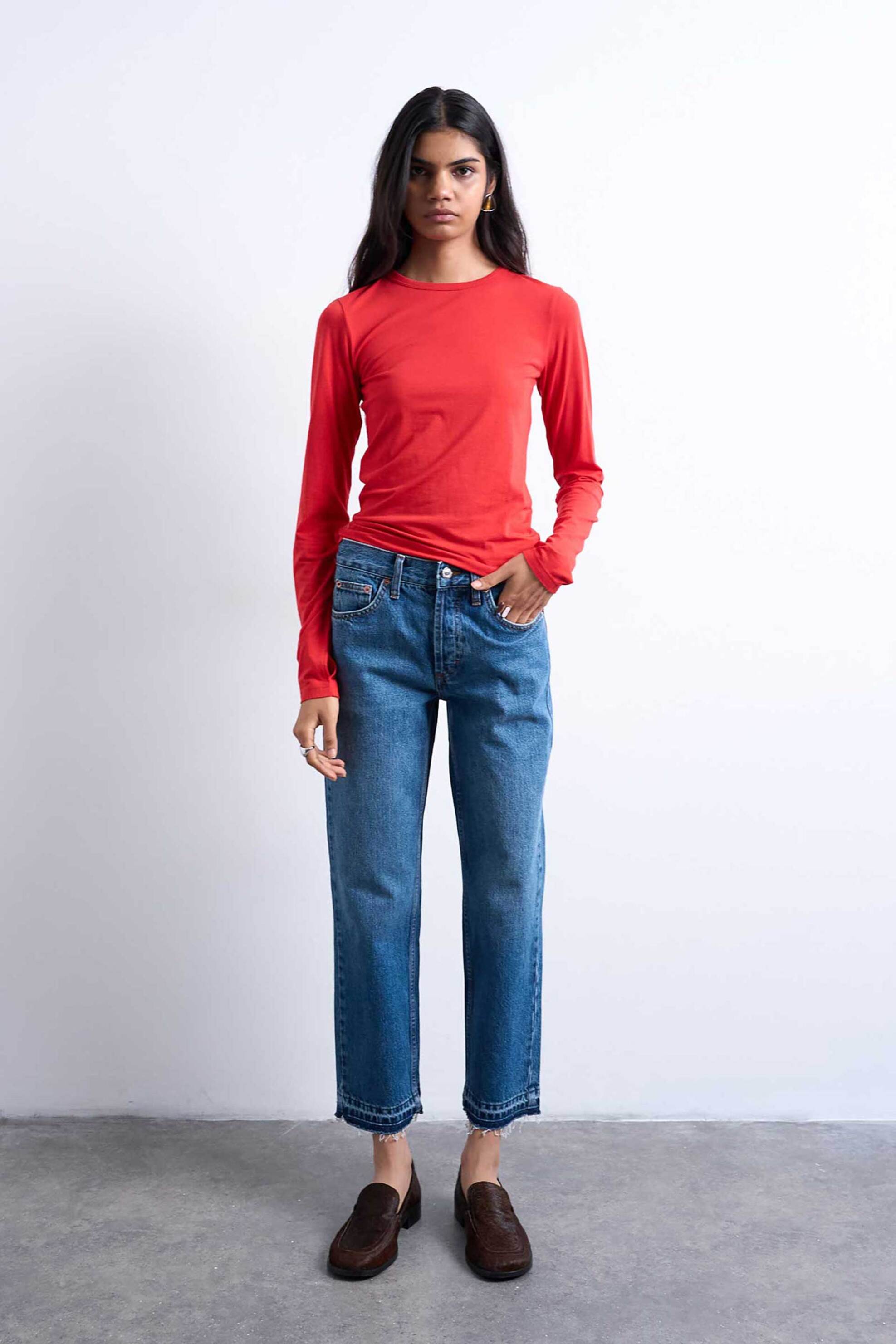 Topshop γυναικείο τζιν παντελόνι cropped Straight Fit "Runway" - 31000966 Denim Blue