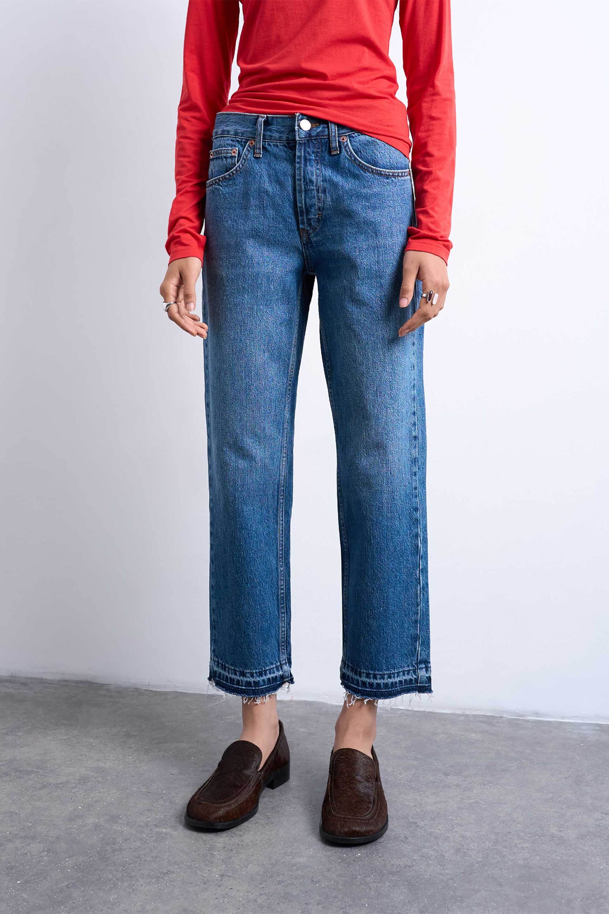 Topshop γυναικείο τζιν παντελόνι cropped Straight Fit "Runway" - 31000966 Denim Blue φωτογραφία