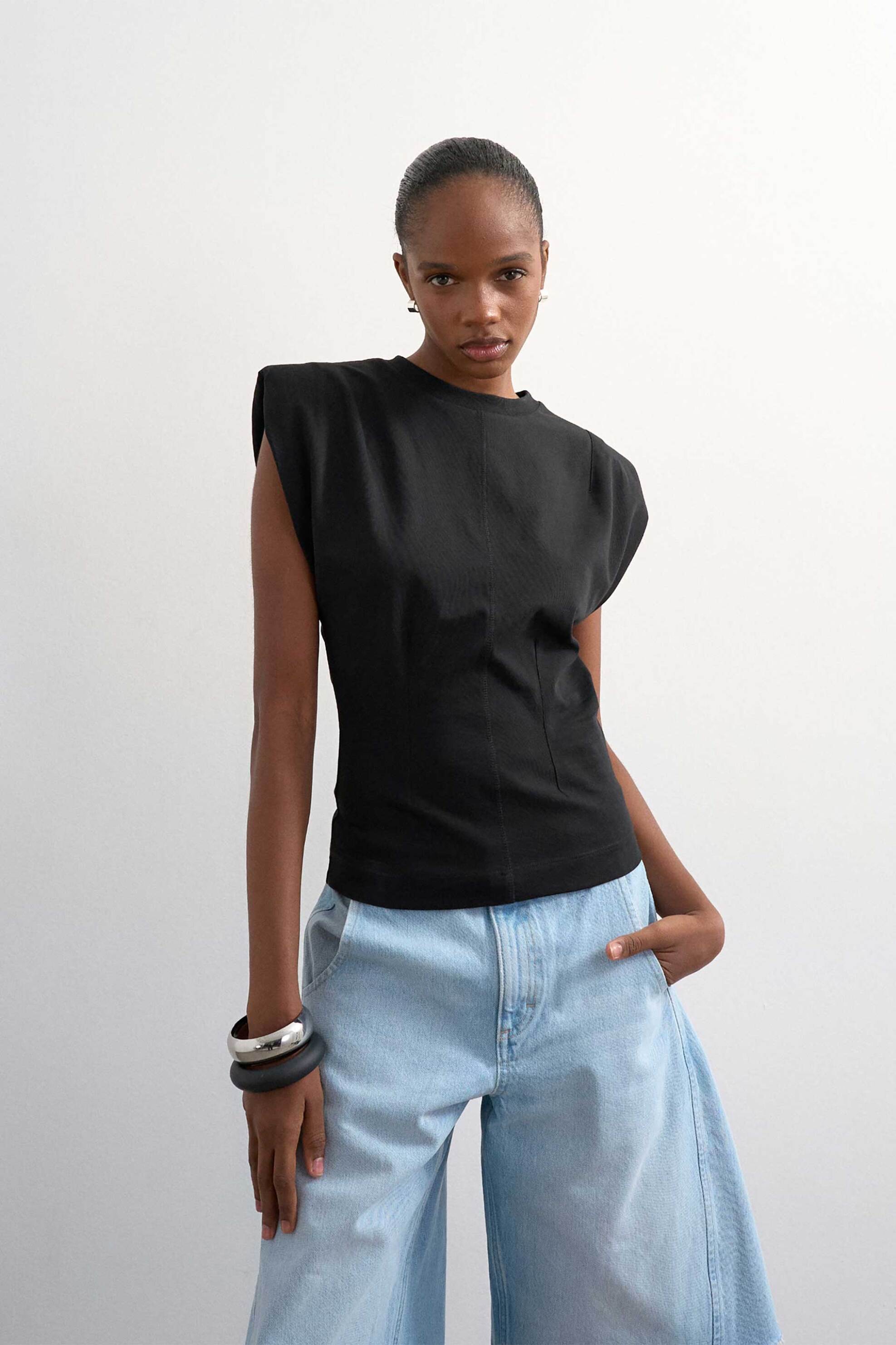 Topshop γυναικεία μπλούζα με έντονους ώμους "Julla" - 31001768 Μαύρο