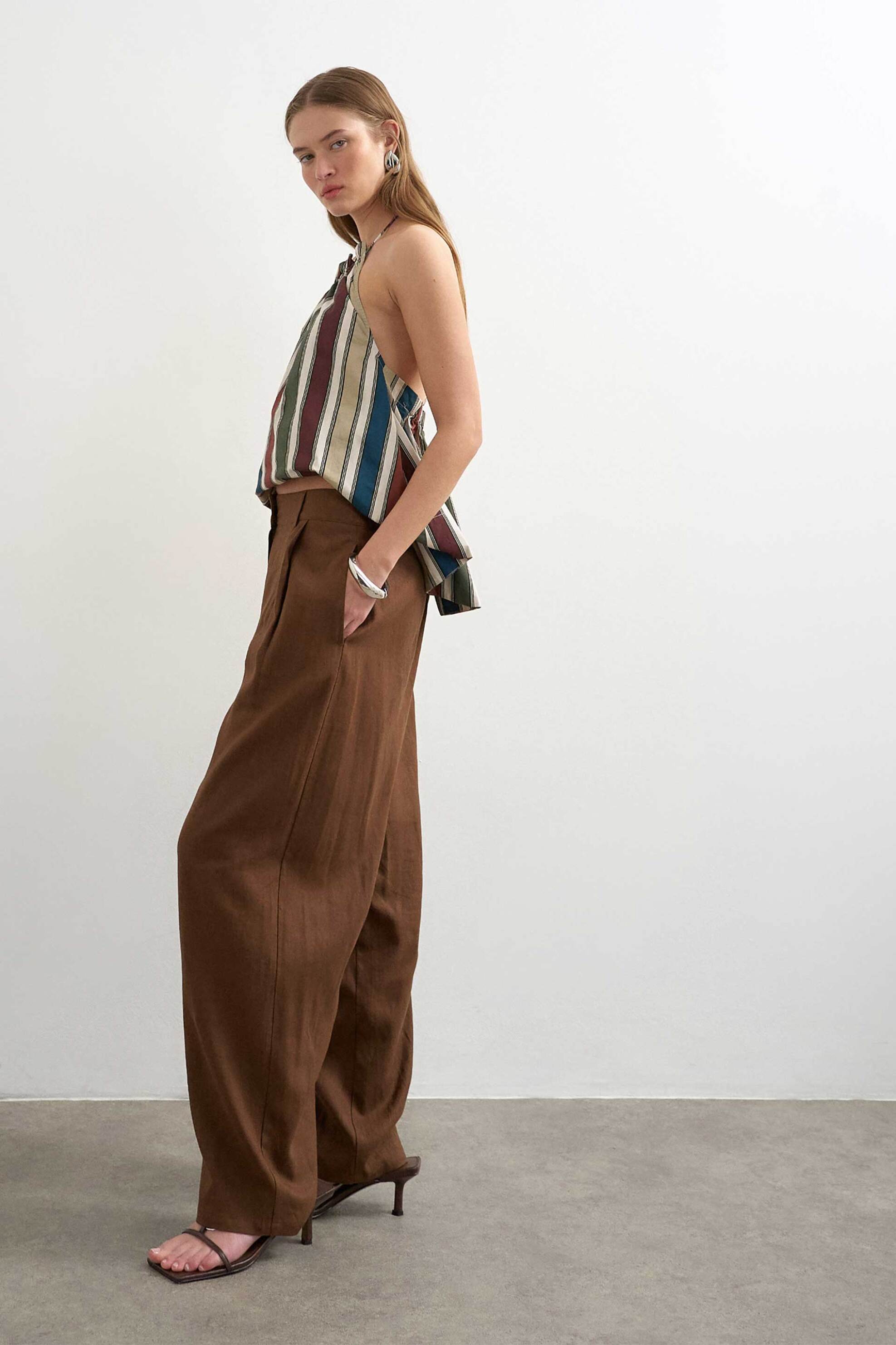 Topshop Γυναικείο Παντελόνι Barrel Fit Bina - 31000842 Καφέ
