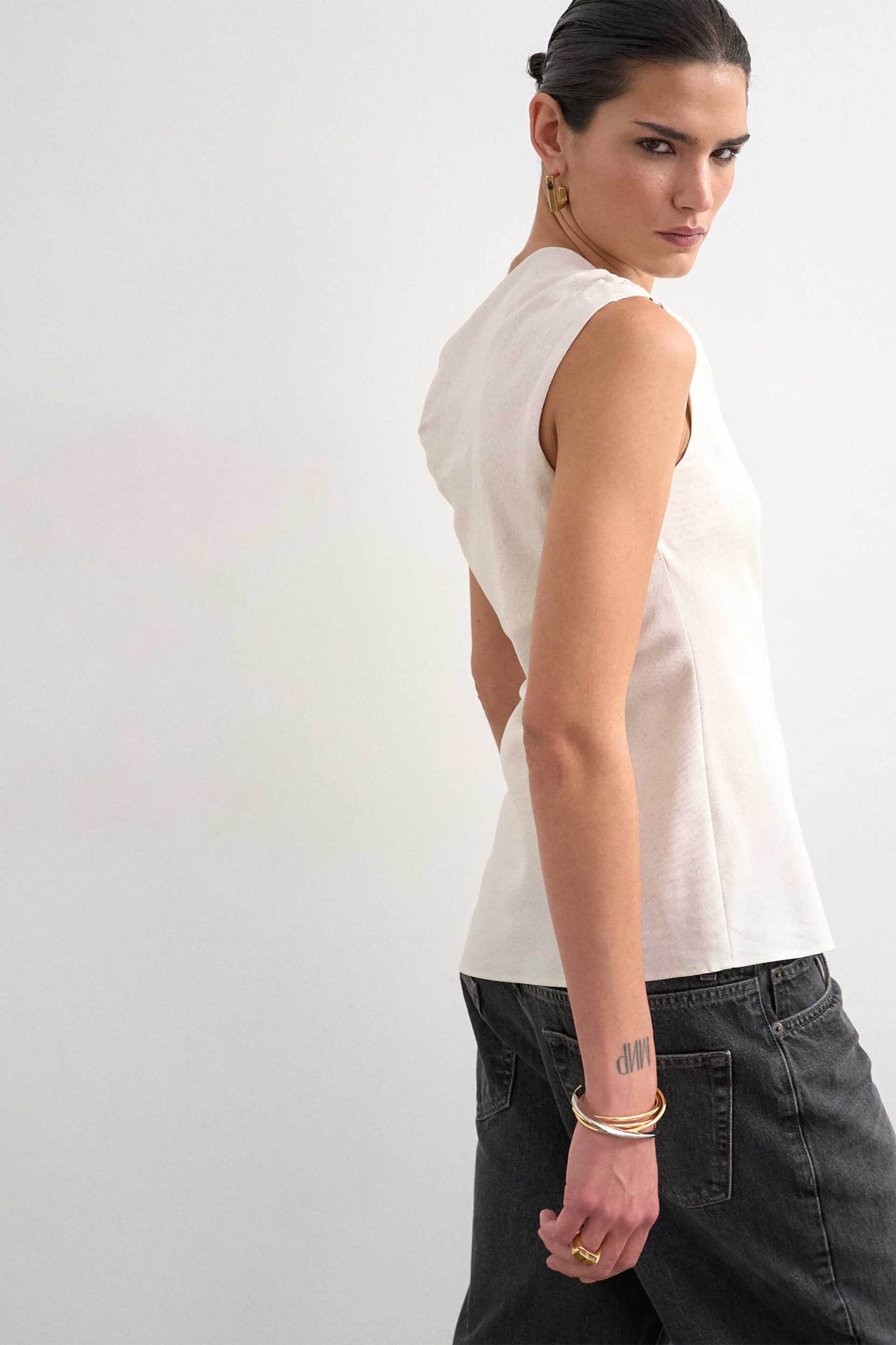 Topshop Γυναικεία Μπλούζα με Ασύμμετρο Πάνω Μέρος Talula - 31000888 Εκρού