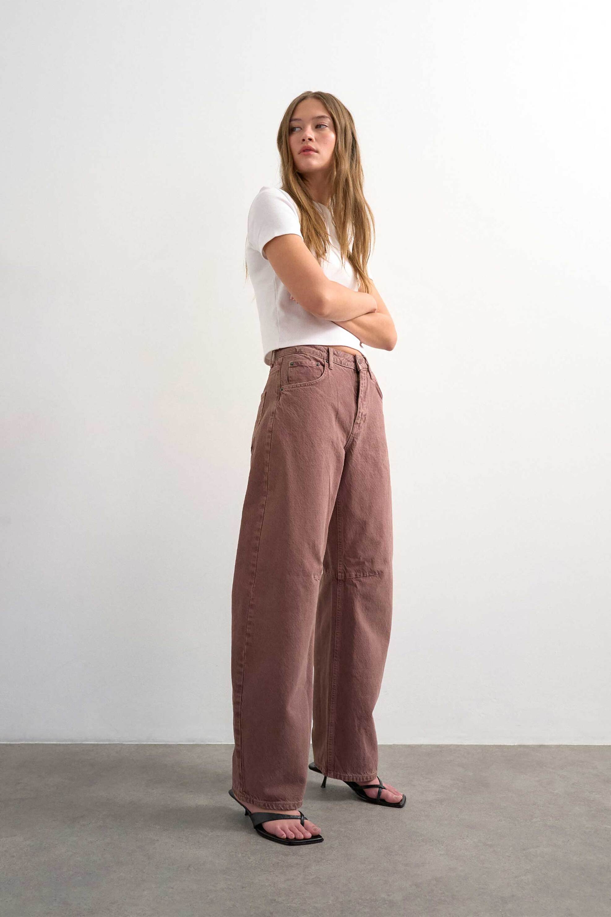 Topshop Γυναικείο Τζιν Παντελόνι Barrel Fit Aubergine - 31001735 Καφέ