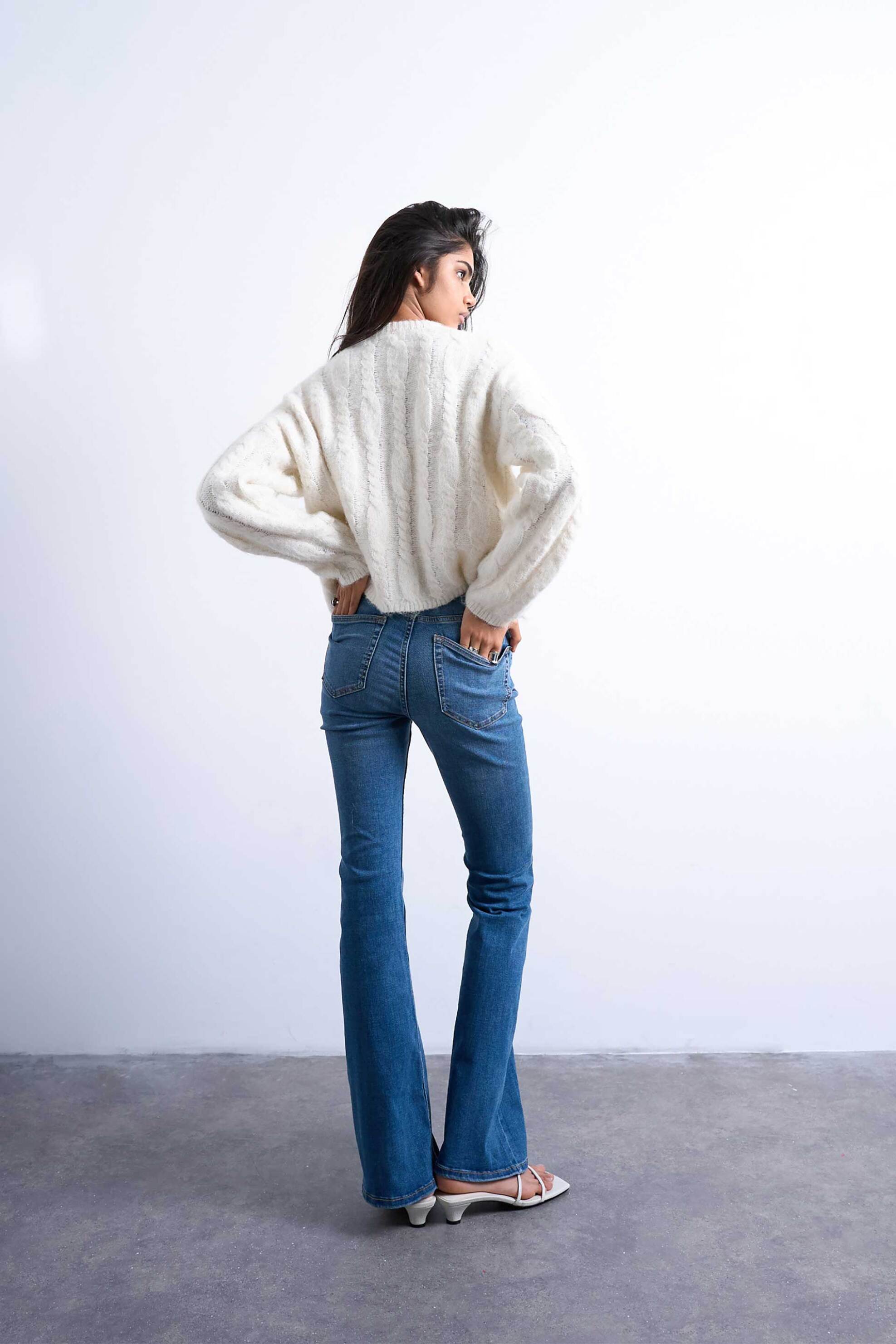Topshop Γυναικείο Τζιν Παντελόνι Flared Fit Jamie - 31000894 Denim Blue