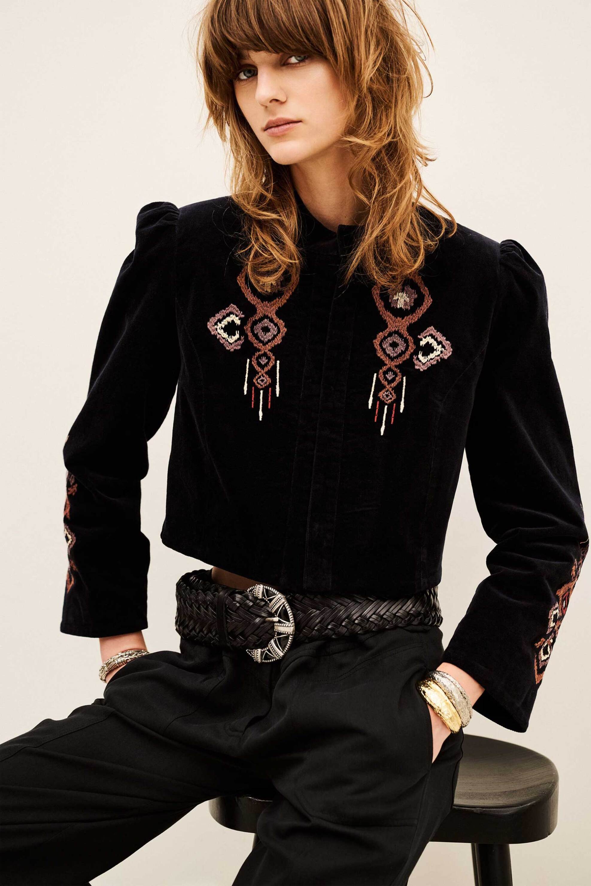 ba&sh γυναικείο jacket velvet με κεντήματα 