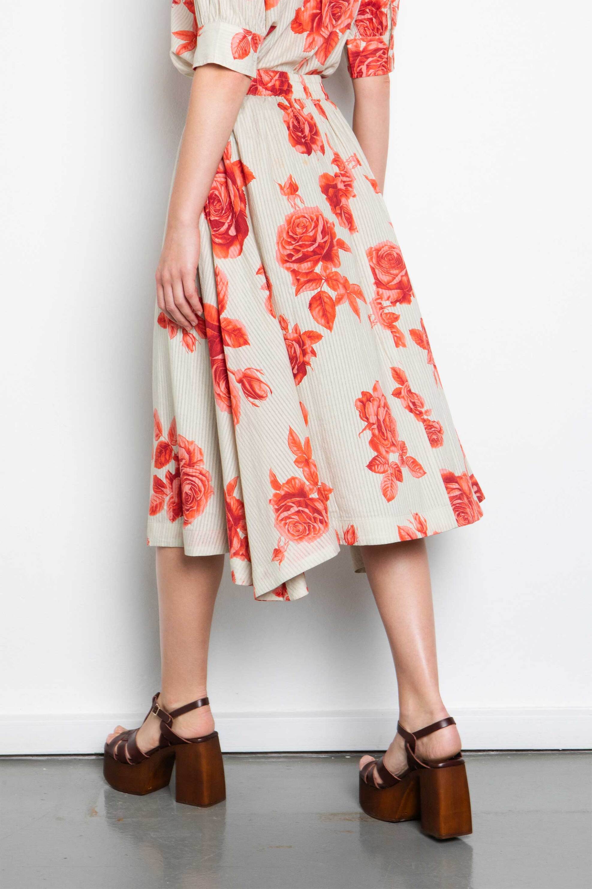 Niso γυναικεία φούστα midi με floral print - ALI01SKE26 Πορτοκαλί φωτογραφία
