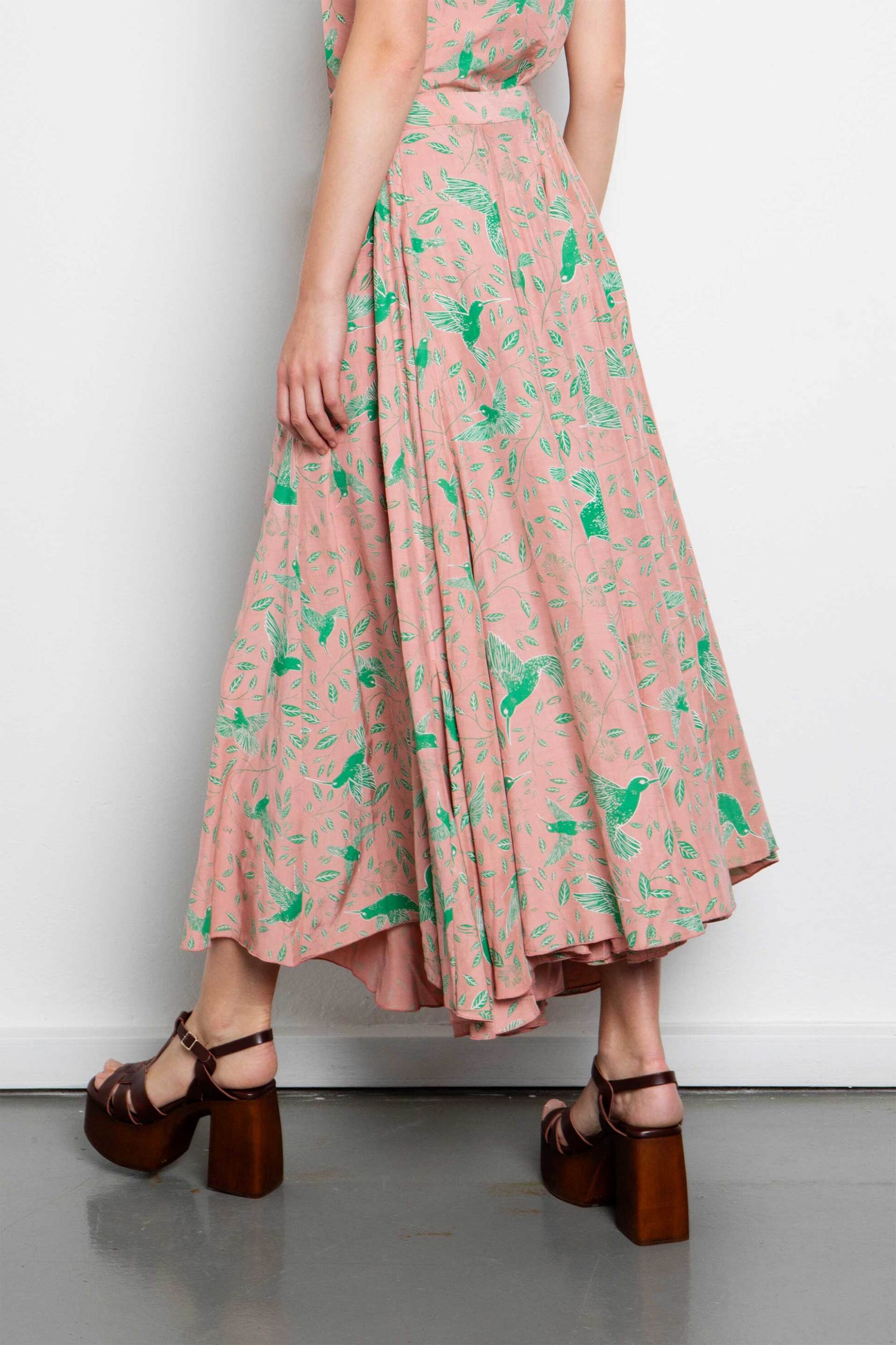 Niso γυναικεία φούστα midi με floral print - BIR05SKE26 Ροζ φωτογραφία